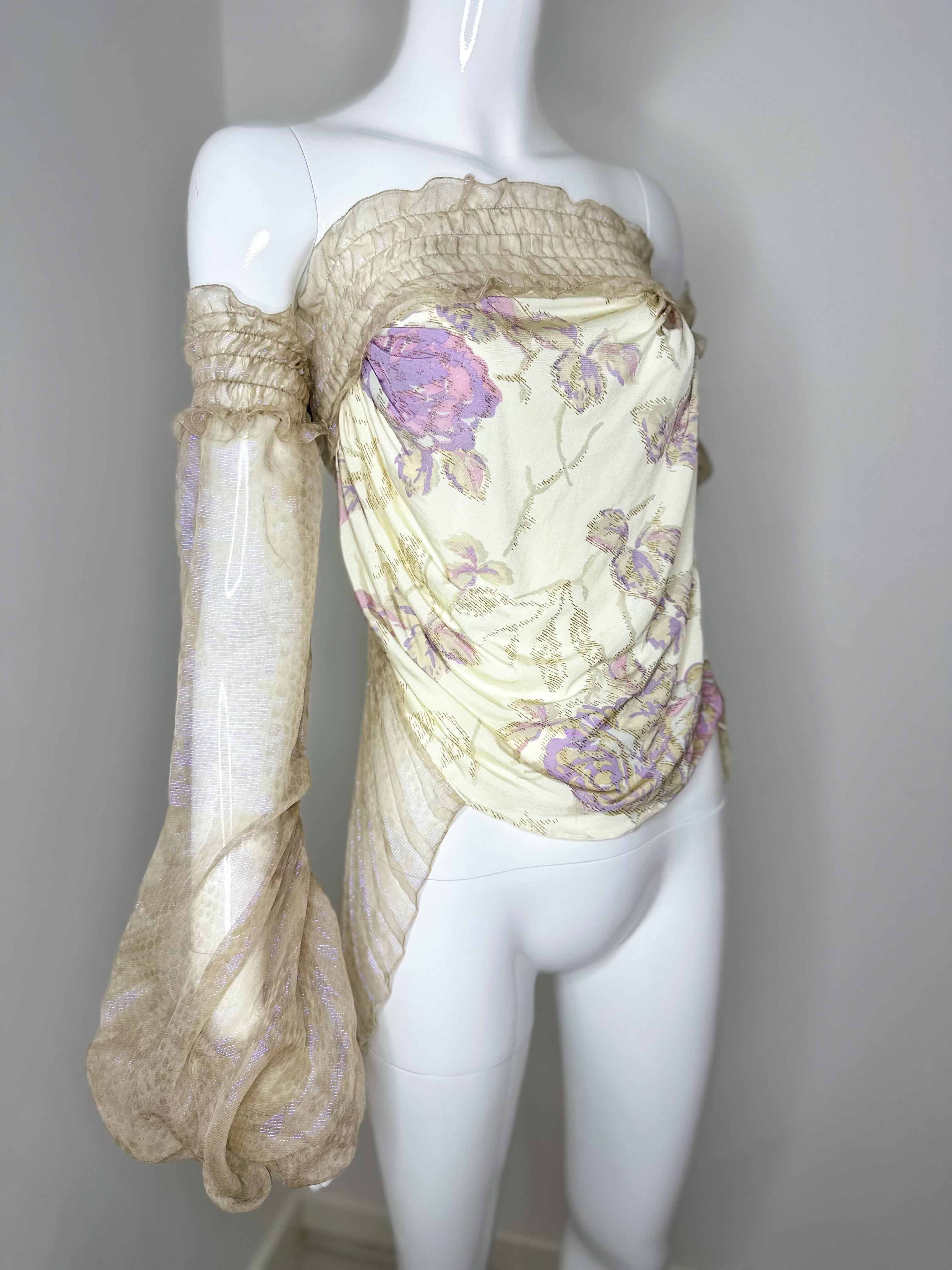 Emanuel Ungaro FW 2003 runway lilac and cream iridescent blouse top In Good Condition For Sale In North Miami, FL