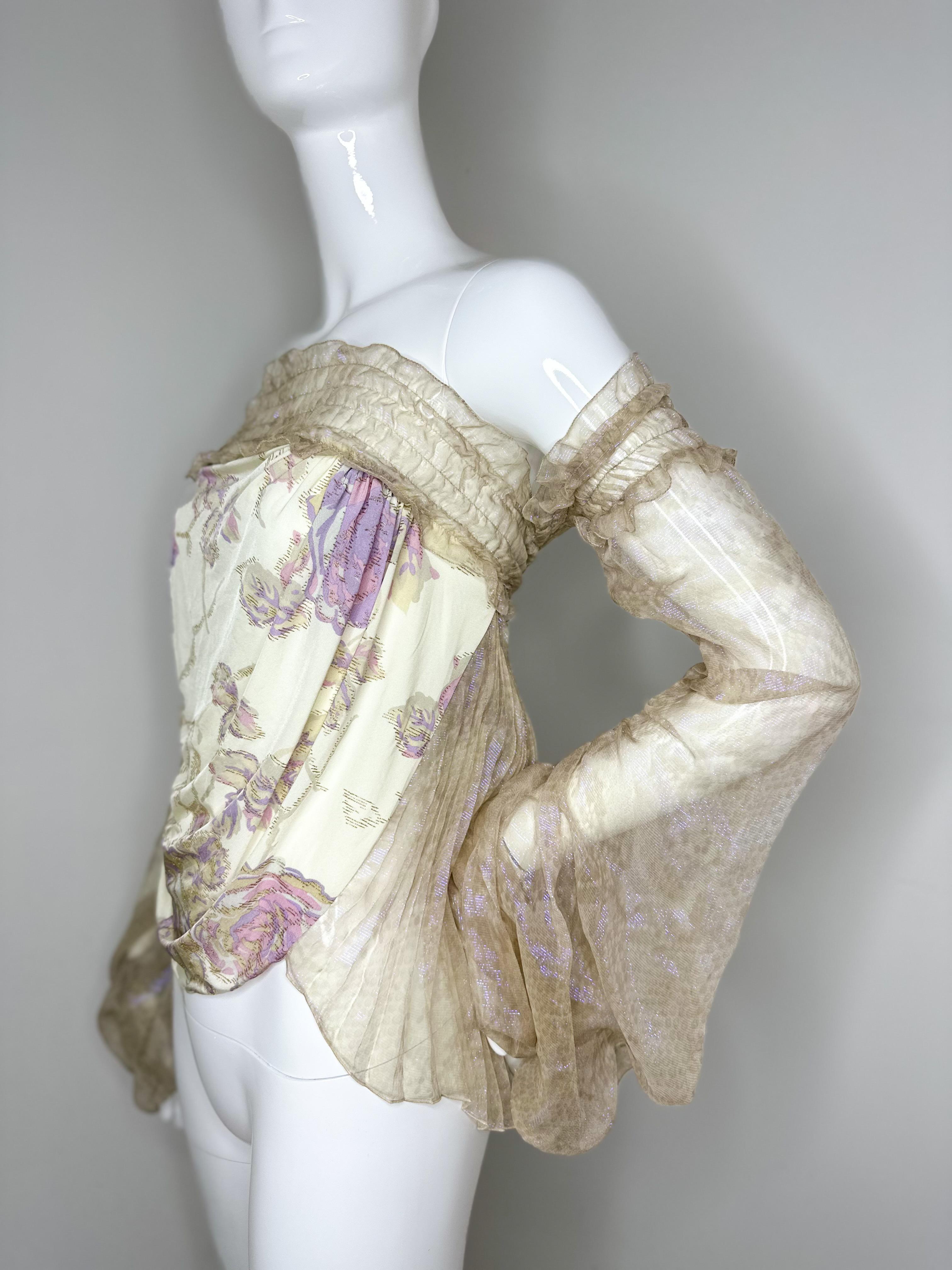 Women's Emanuel Ungaro FW 2003 runway lilac and cream iridescent blouse top For Sale