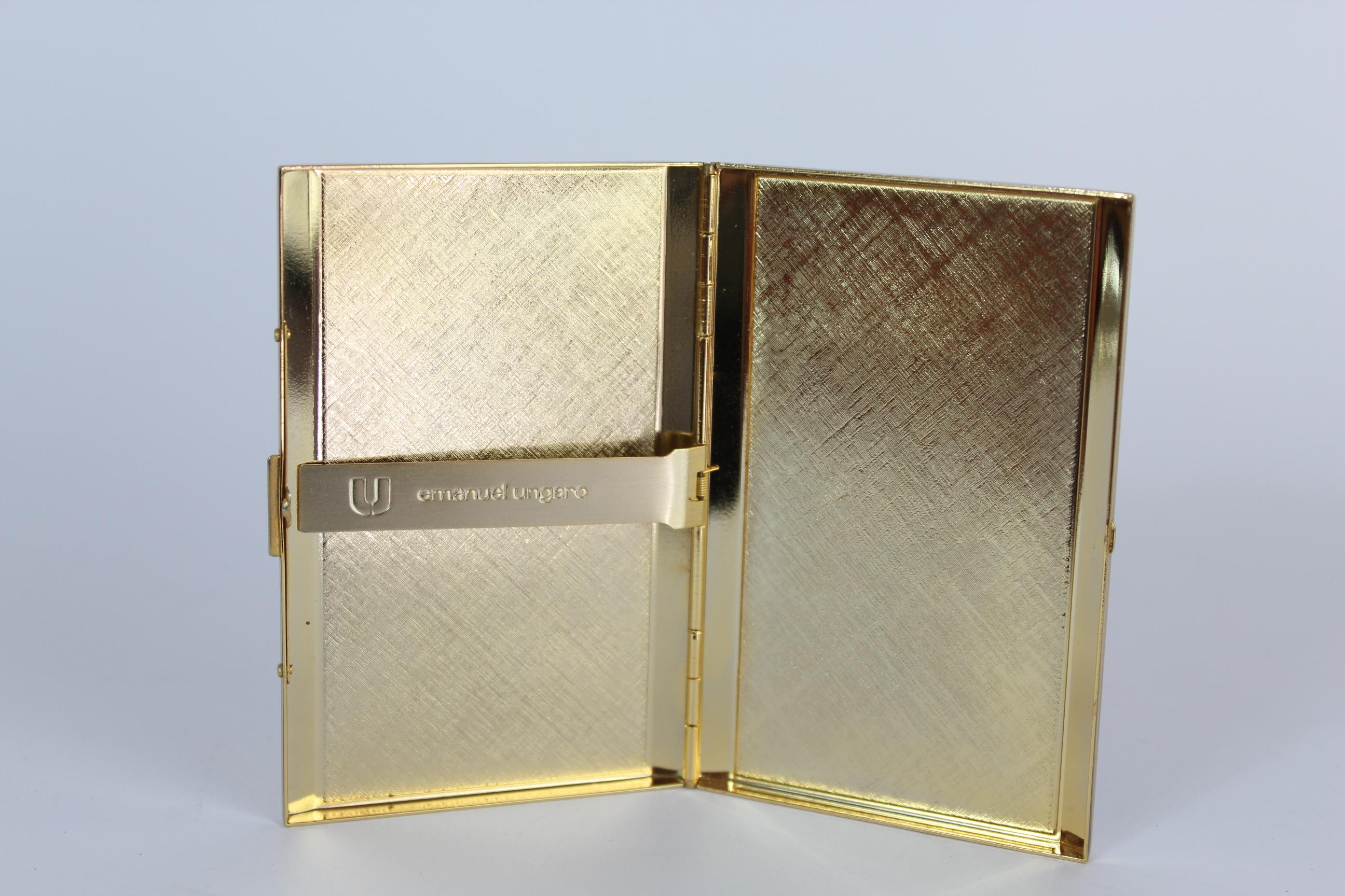 Women's or Men's Emanuel Ungaro Gold Blue Metal Pinstripe Vintage Cigarette Case 1980s