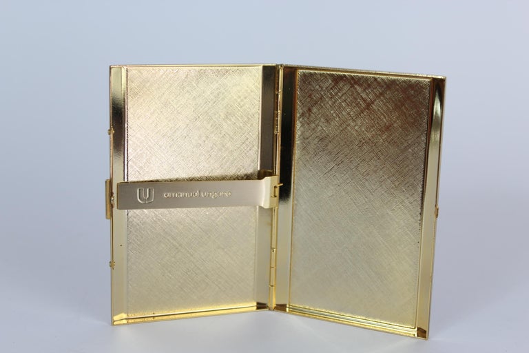 Emanuel Ungaro Gold Blue Metal Pinstripe Vintage Cigarette Case 1980s