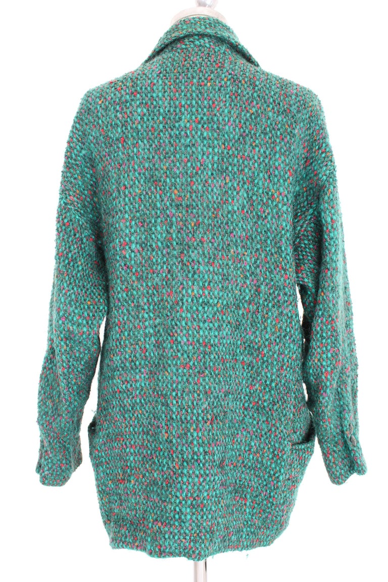 Emanuel Ungaro Green Pink Mohair Wool Boucle Classic Cocoon Coat at 1stDibs