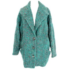 Retro Emanuel Ungaro Green Pink Mohair Wool Boucle Classic Cocoon Coat