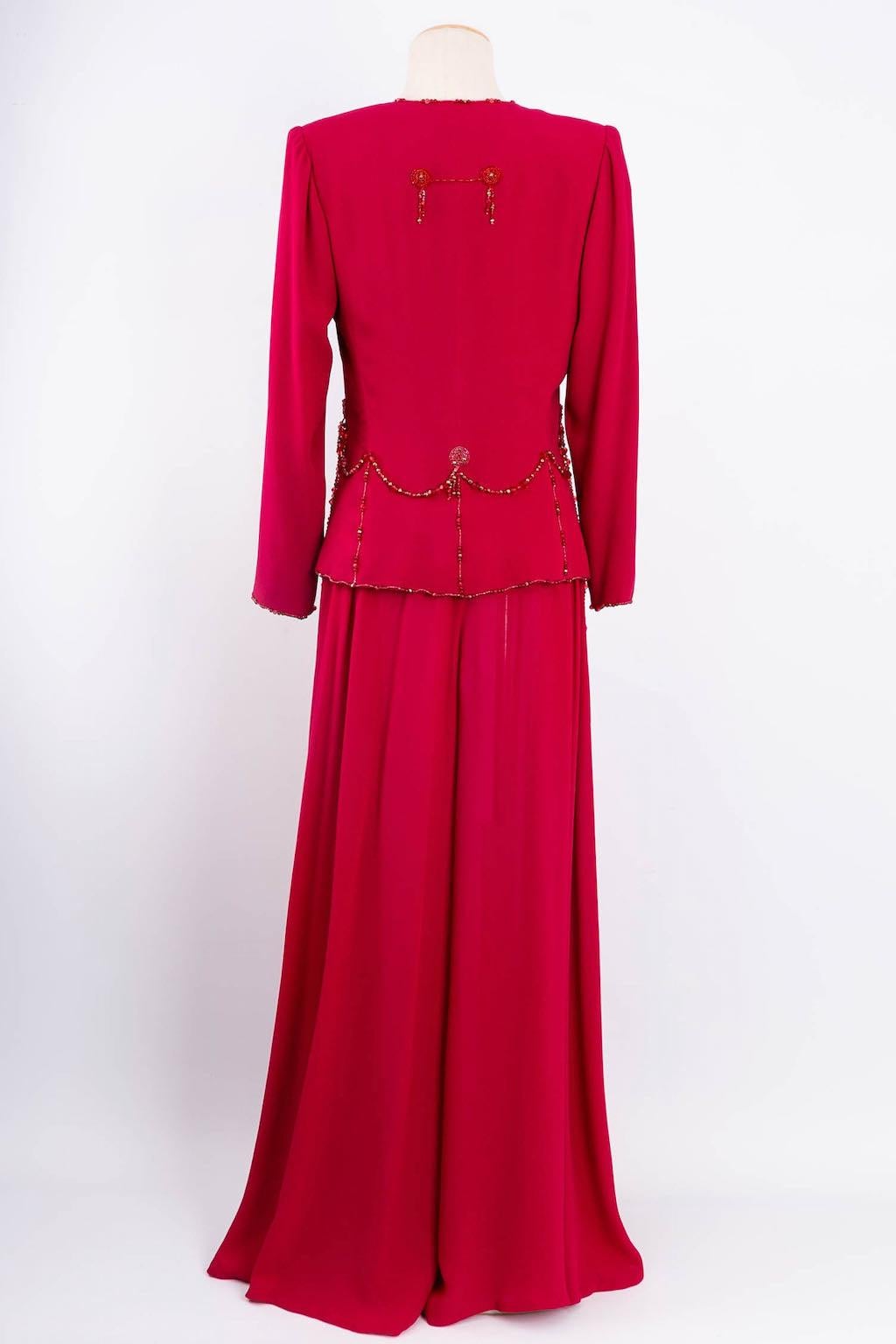Emanuel Ungaro Haute Couture Pink Silk Chiffon Set In Excellent Condition For Sale In SAINT-OUEN-SUR-SEINE, FR