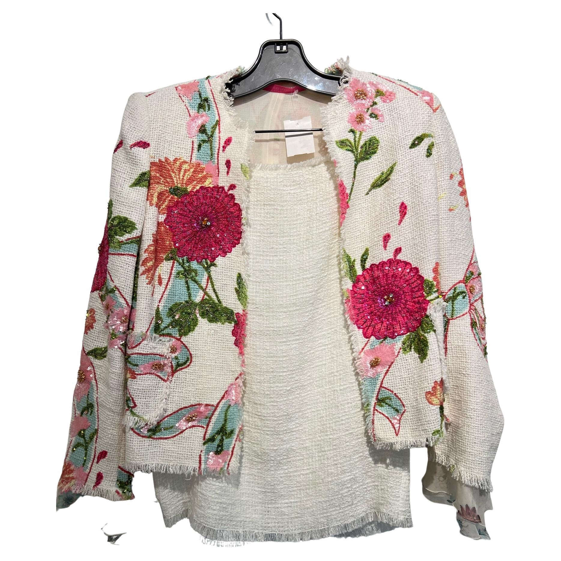 Emanuel Ungaro Jacket Embroidered with Flowers Sequined Skirt