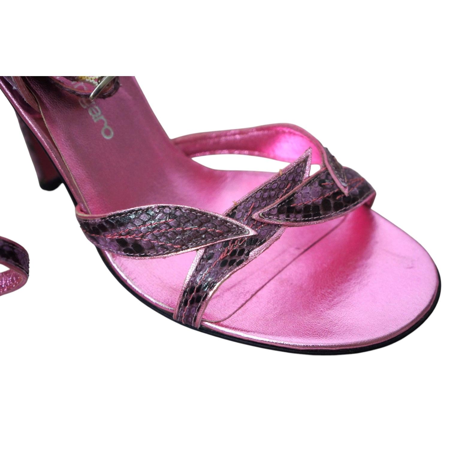 EMANUEL UNGARO Leather Sandals Sandal Pink Heel Ankle Strap Shoe Peep Toe 36 In Good Condition For Sale In Hollywood, FL
