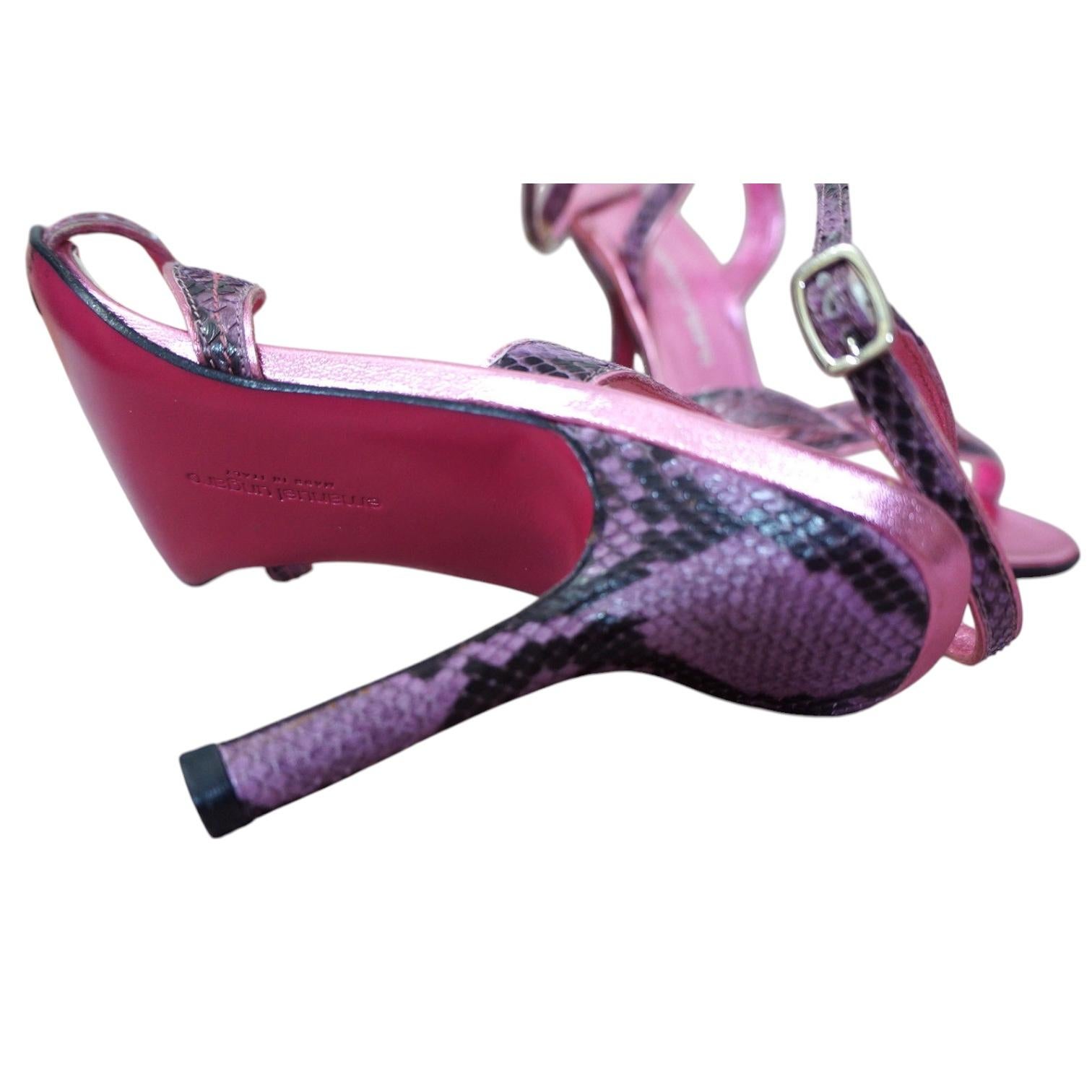 EMANUEL UNGARO Leather Sandals Sandal Pink Heel Ankle Strap Shoe Peep Toe 36 For Sale 2