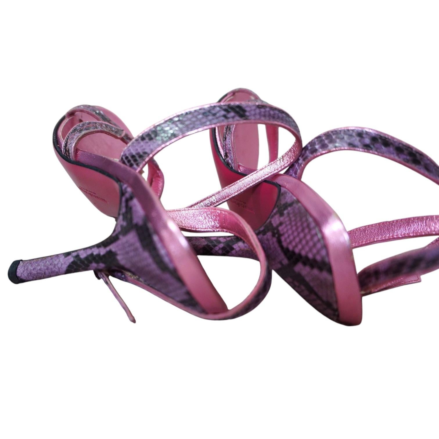 EMANUEL UNGARO Leather Sandals Sandal Pink Heel Ankle Strap Shoe Peep Toe 36 For Sale 3
