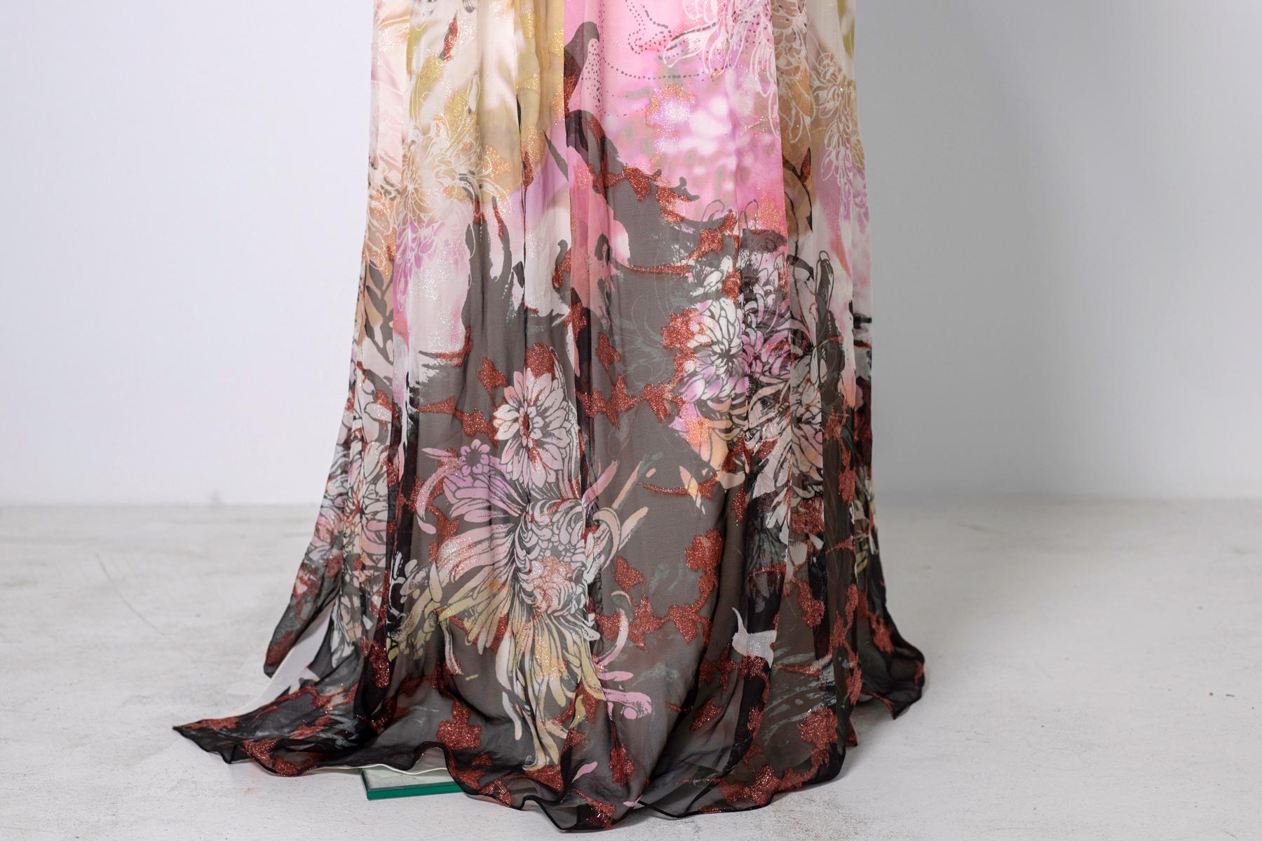 emanuel ungaro long pleated metallic silk skirt
