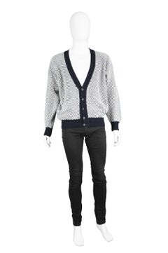 Emanuel Ungaro Men's Vintage Alpaca & Wool Blend Black & White Fuzzy Cardigan