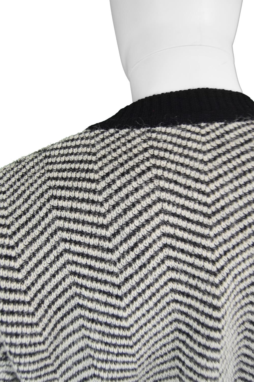 Emanuel Ungaro Men's Vintage Alpaca & Wool Blend Black & White Fuzzy Cardigan 1