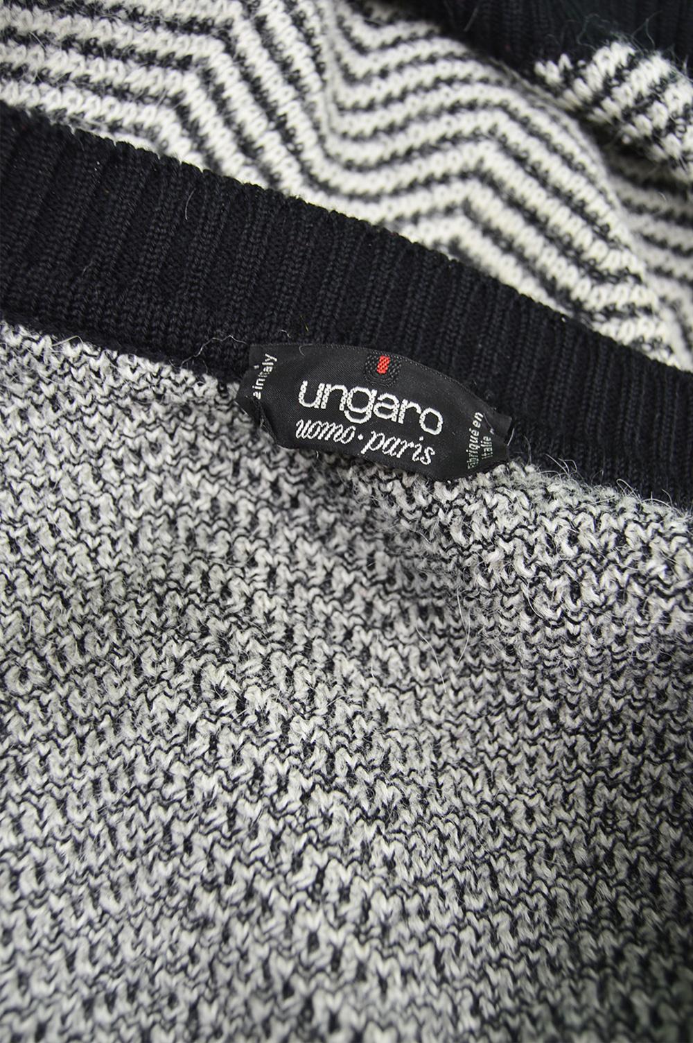 Emanuel Ungaro Men's Vintage Alpaca & Wool Blend Black & White Fuzzy Cardigan 2