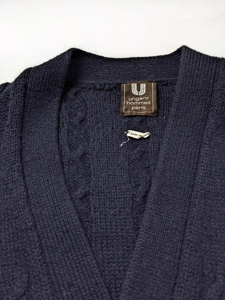 Emanuel Ungaro Mens Vintage Dark Blue Wool Cable Knit Cardigan Sweater ...