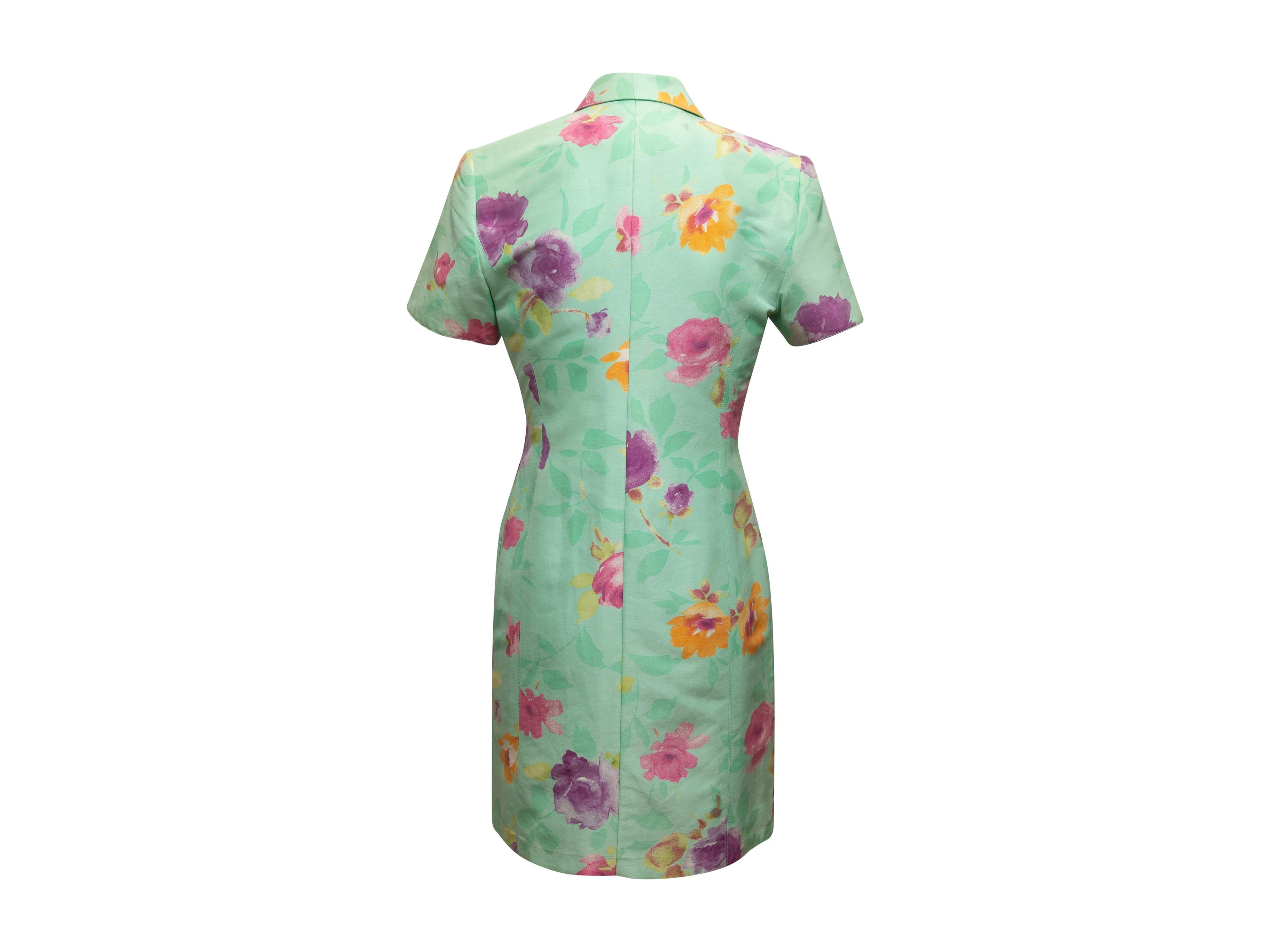 Emanuel Ungaro Mint & Multicolor Floral Print Dress In Good Condition In New York, NY