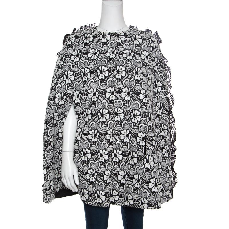 Gray Emanuel Ungaro Monochrome Floral Macrame Lace Cape Style Jacket S