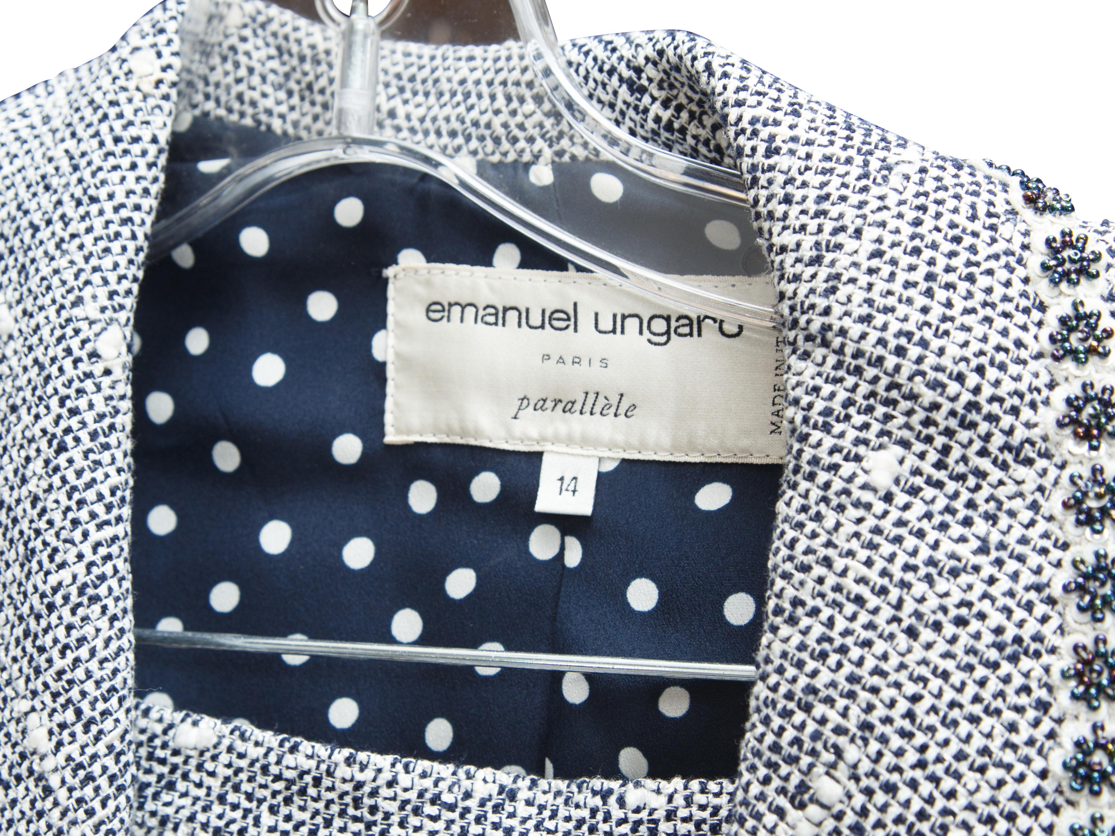 Gray Emanuel Ungaro Navy Blue & White Tweed Skirt Suit Set