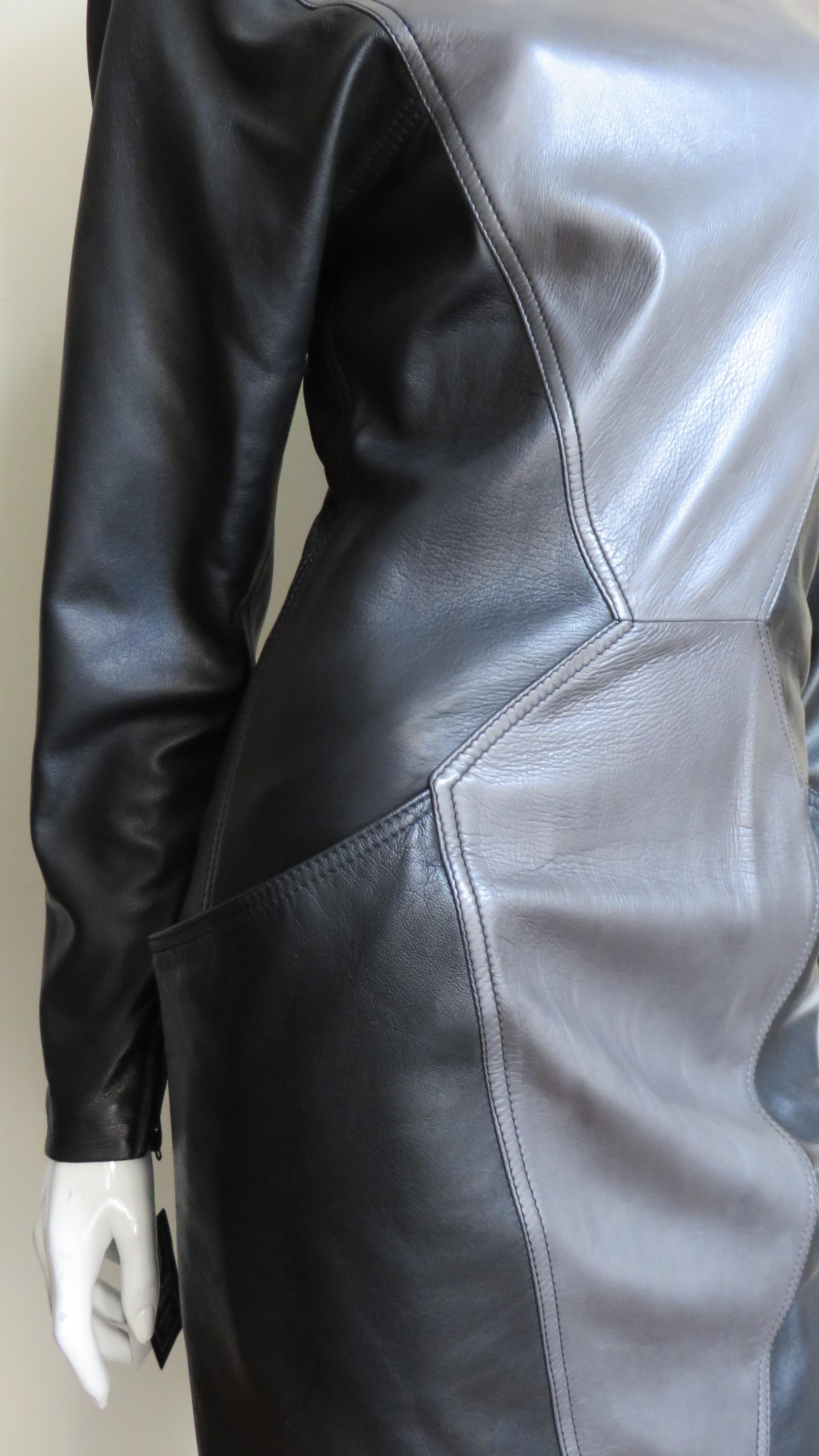 Emanuel Ungaro New Leather Color Block Dress 1980s For Sale 5