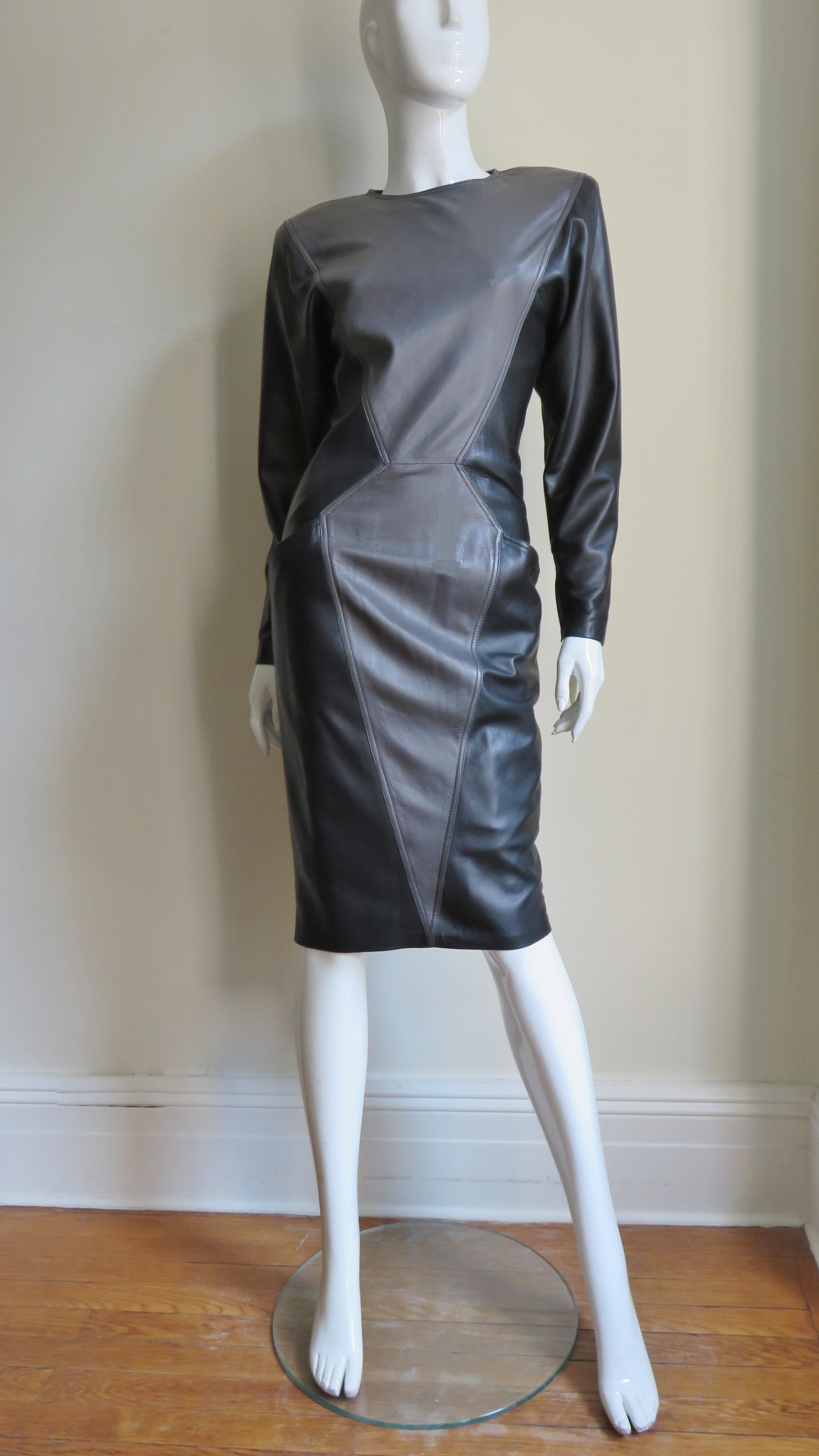 Emanuel Ungaro New Leather Color Block Dress 1980s For Sale 7