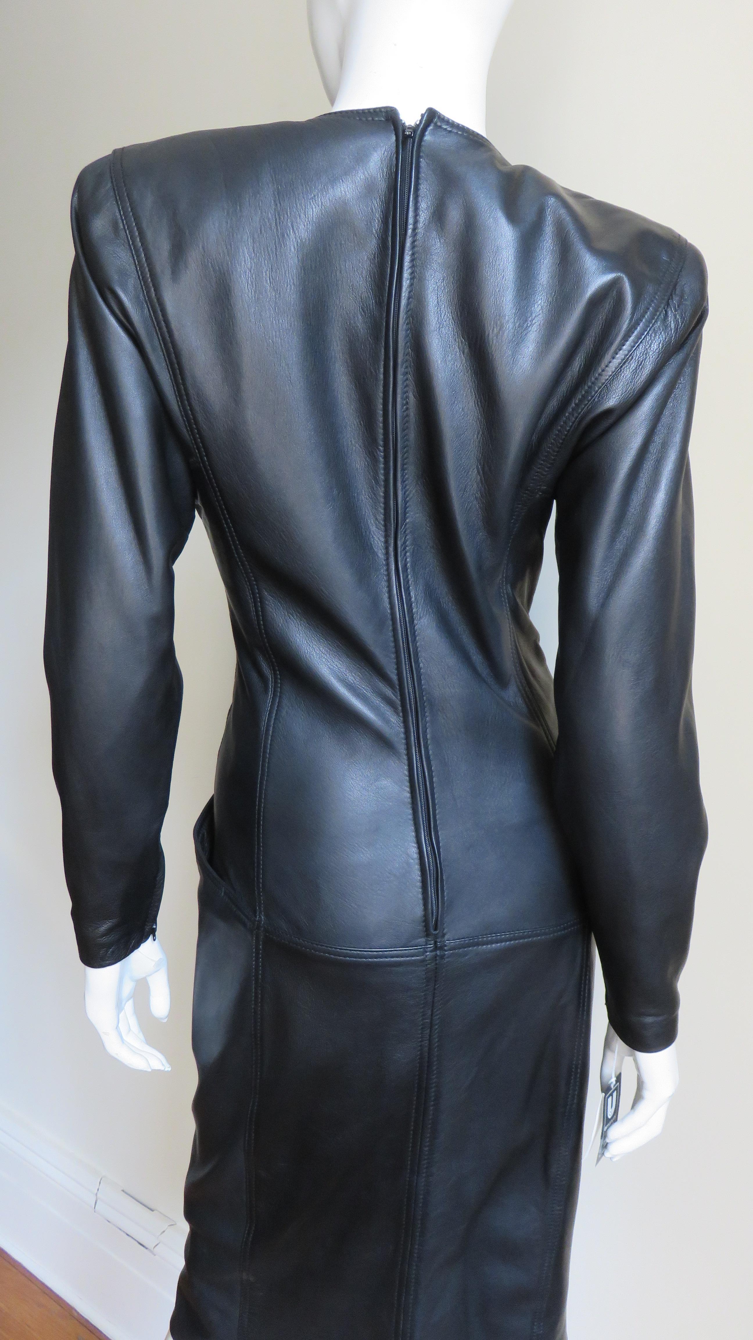 Emanuel Ungaro New Leather Color Block Dress 1980s For Sale 8