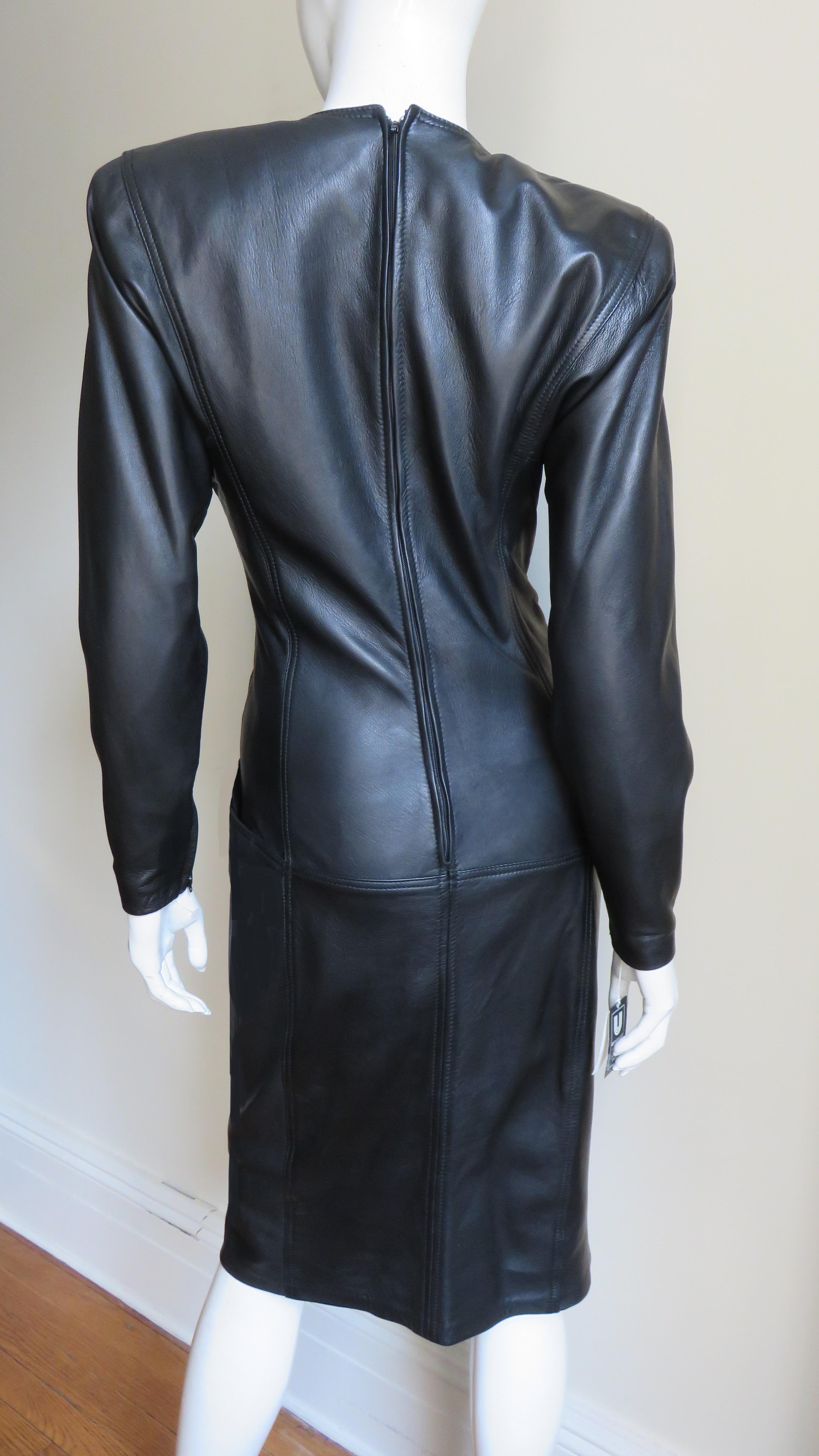 Emanuel Ungaro New Leather Color Block Dress 1980s For Sale 9