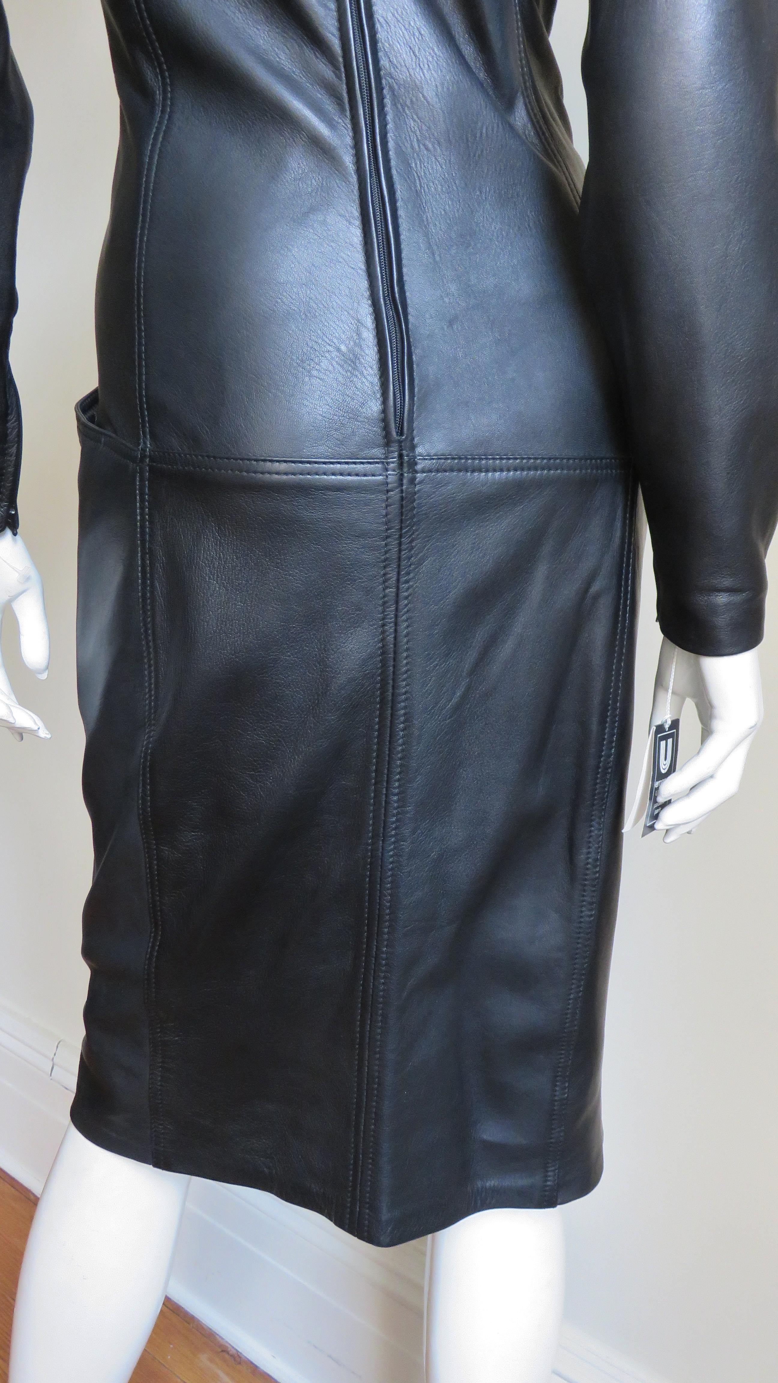 Emanuel Ungaro New Leather Color Block Dress 1980s For Sale 10