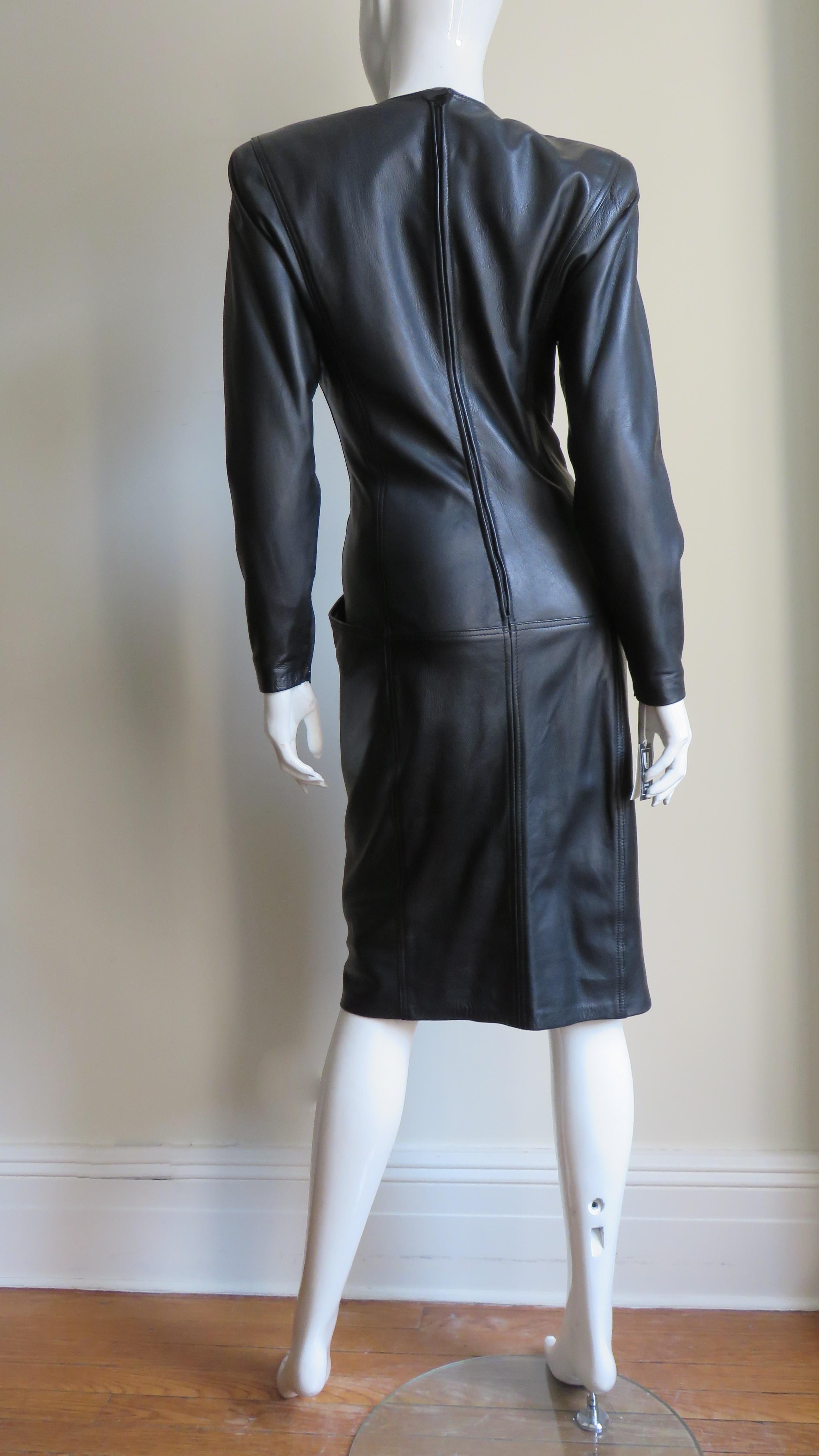 Emanuel Ungaro New Leather Color Block Dress 1980s For Sale 11