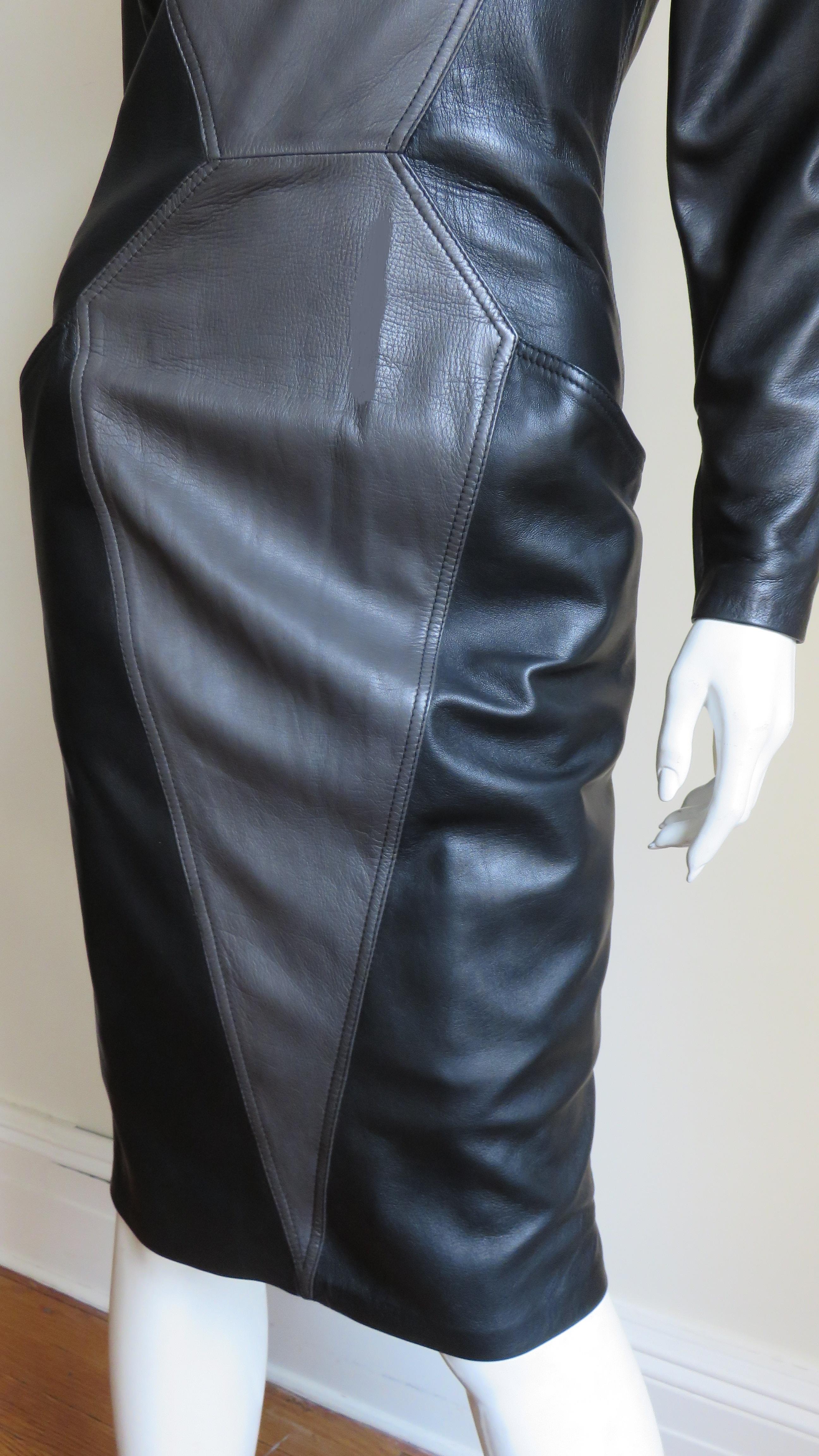 Emanuel Ungaro New Leather Color Block Dress 1980s In New Condition For Sale In Water Mill, NY