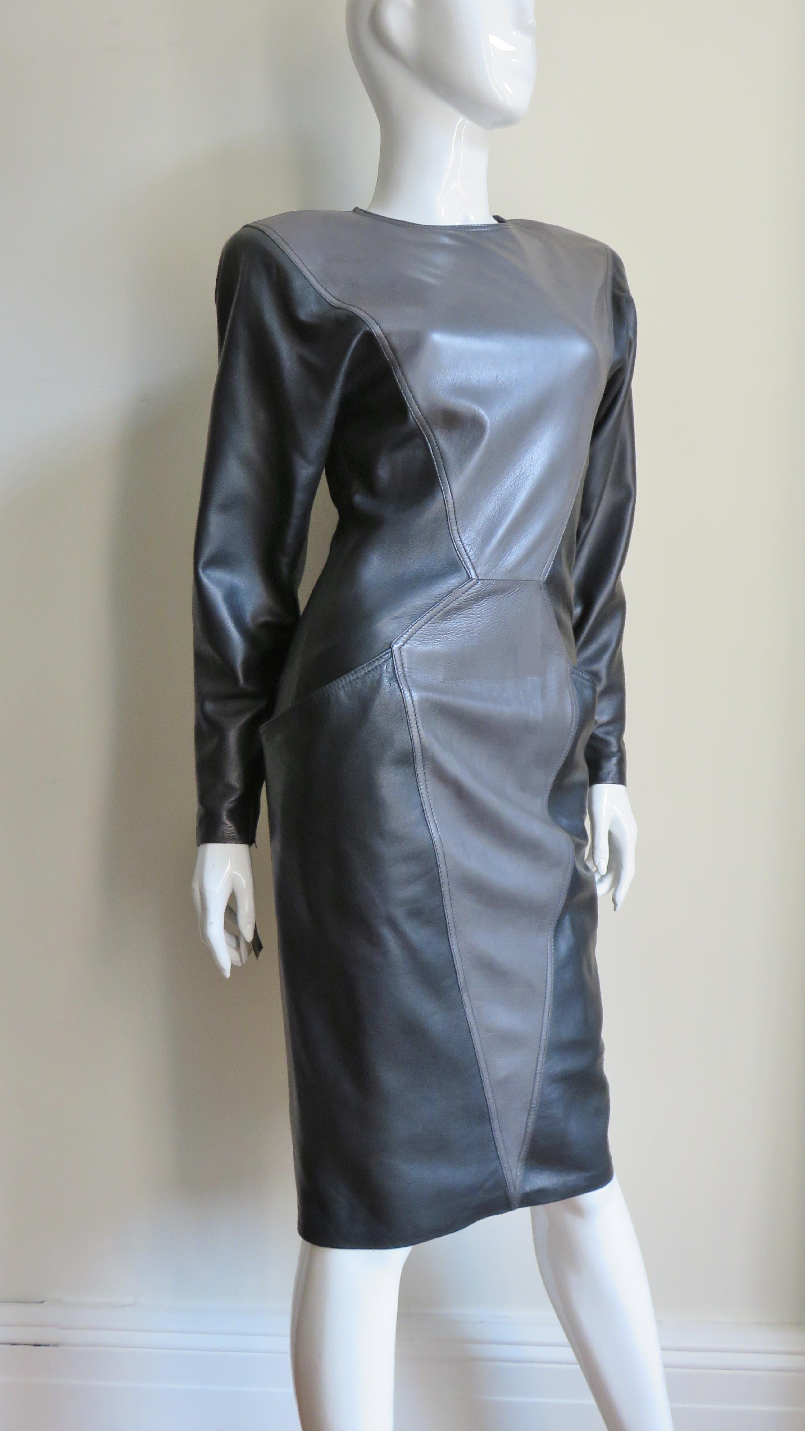 Emanuel Ungaro New Leather Color Block Dress 1980s For Sale 1