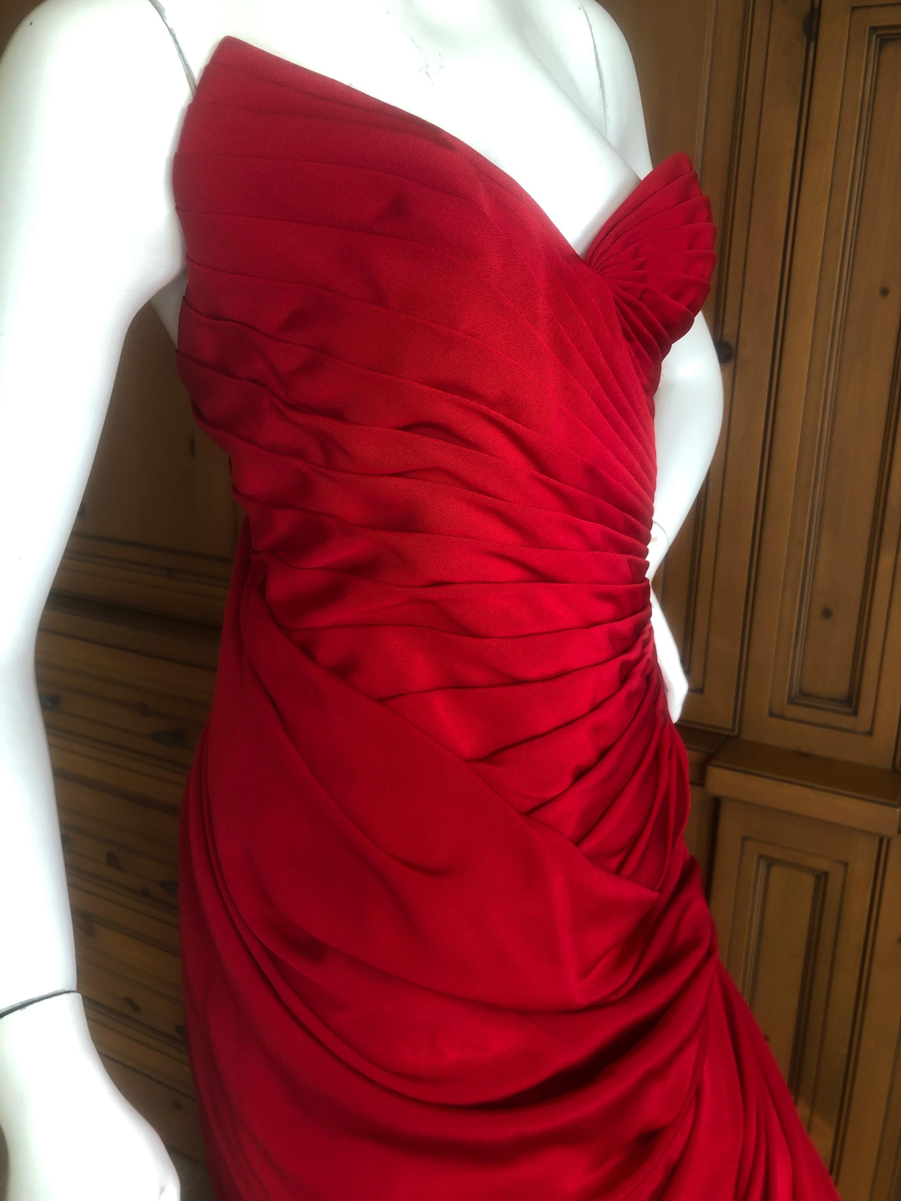 Emanuel Ungaro Numbered Haute Couture Fall 1984 Red  Strapless Evening Dress For Sale 8
