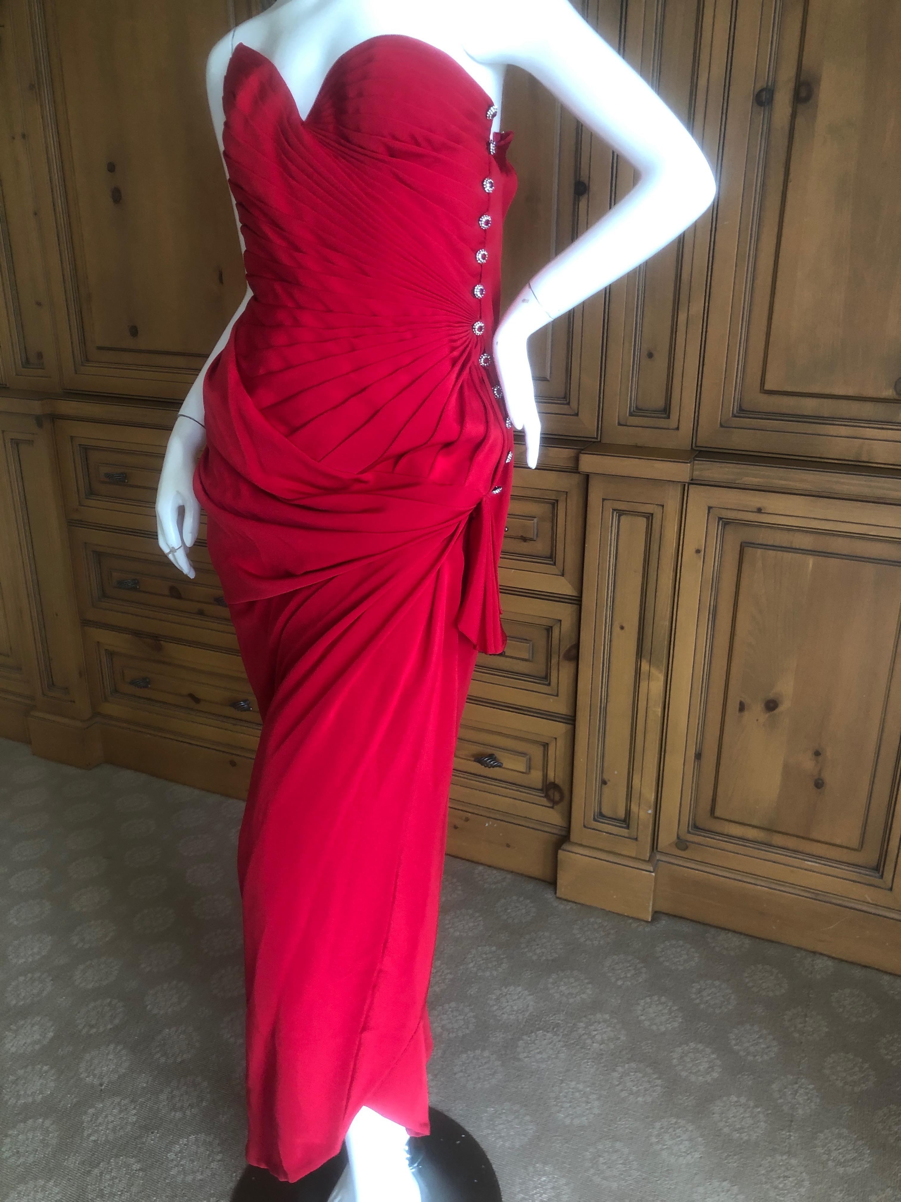 Women's Emanuel Ungaro Numbered Haute Couture Fall 1984 Red  Strapless Evening Dress For Sale