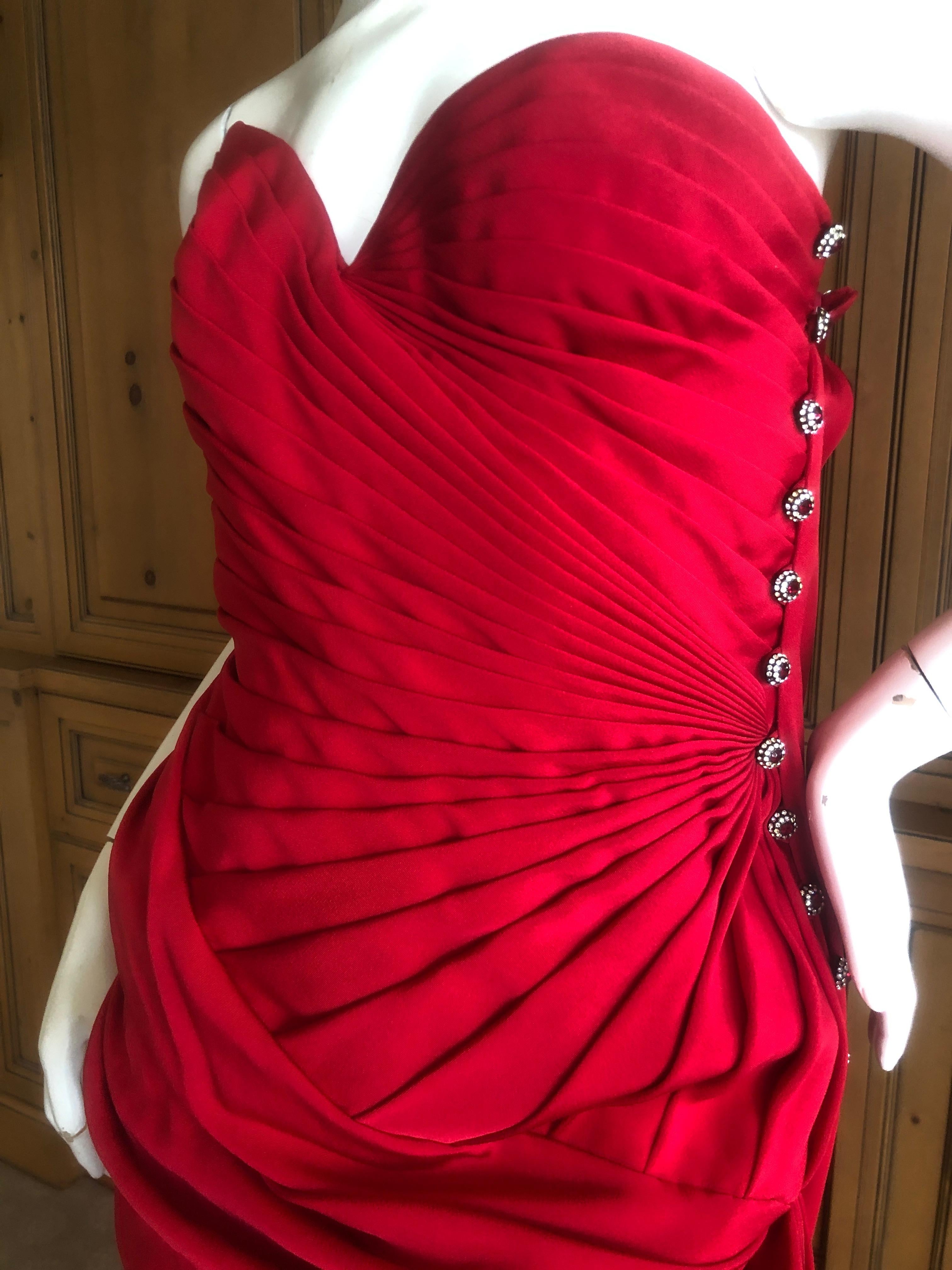 Emanuel Ungaro Numbered Haute Couture Fall 1984 Red  Strapless Evening Dress For Sale 1