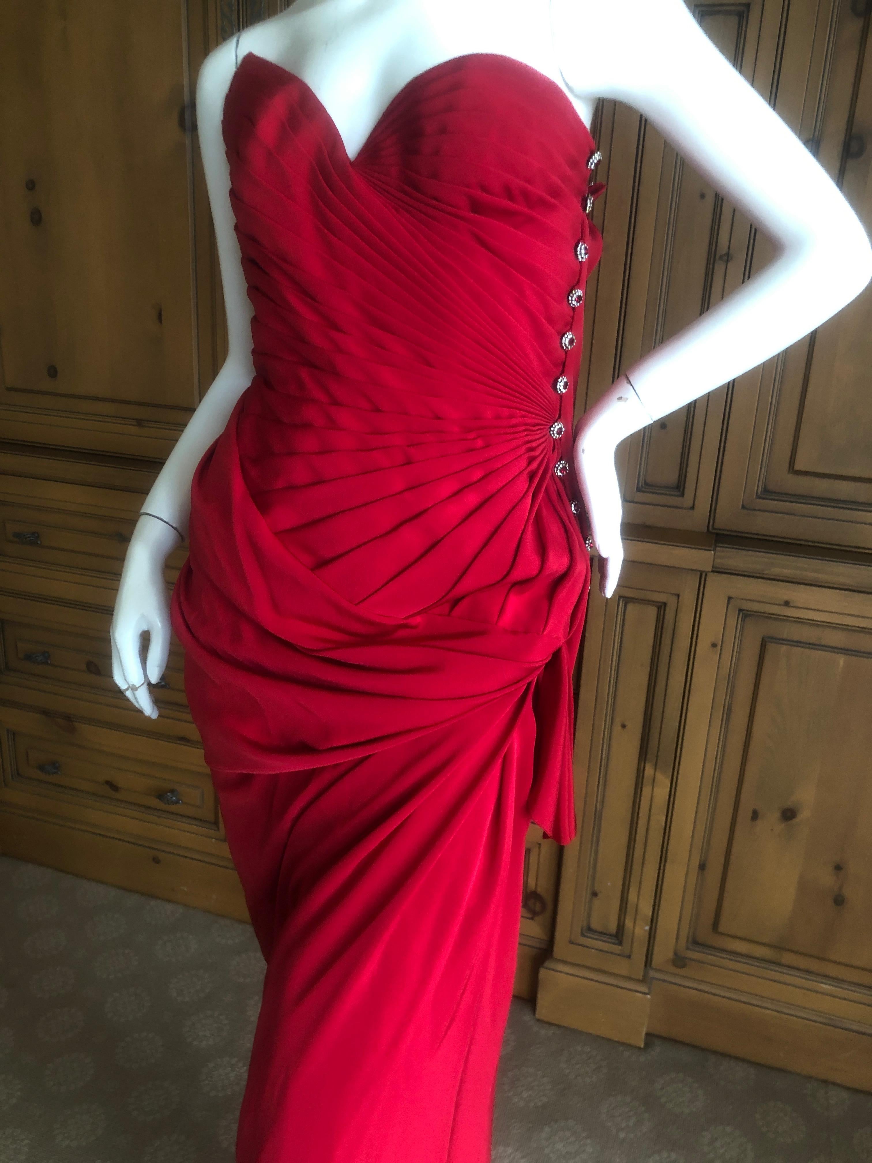 Emanuel Ungaro Numbered Haute Couture Fall 1984 Red  Strapless Evening Dress For Sale 2