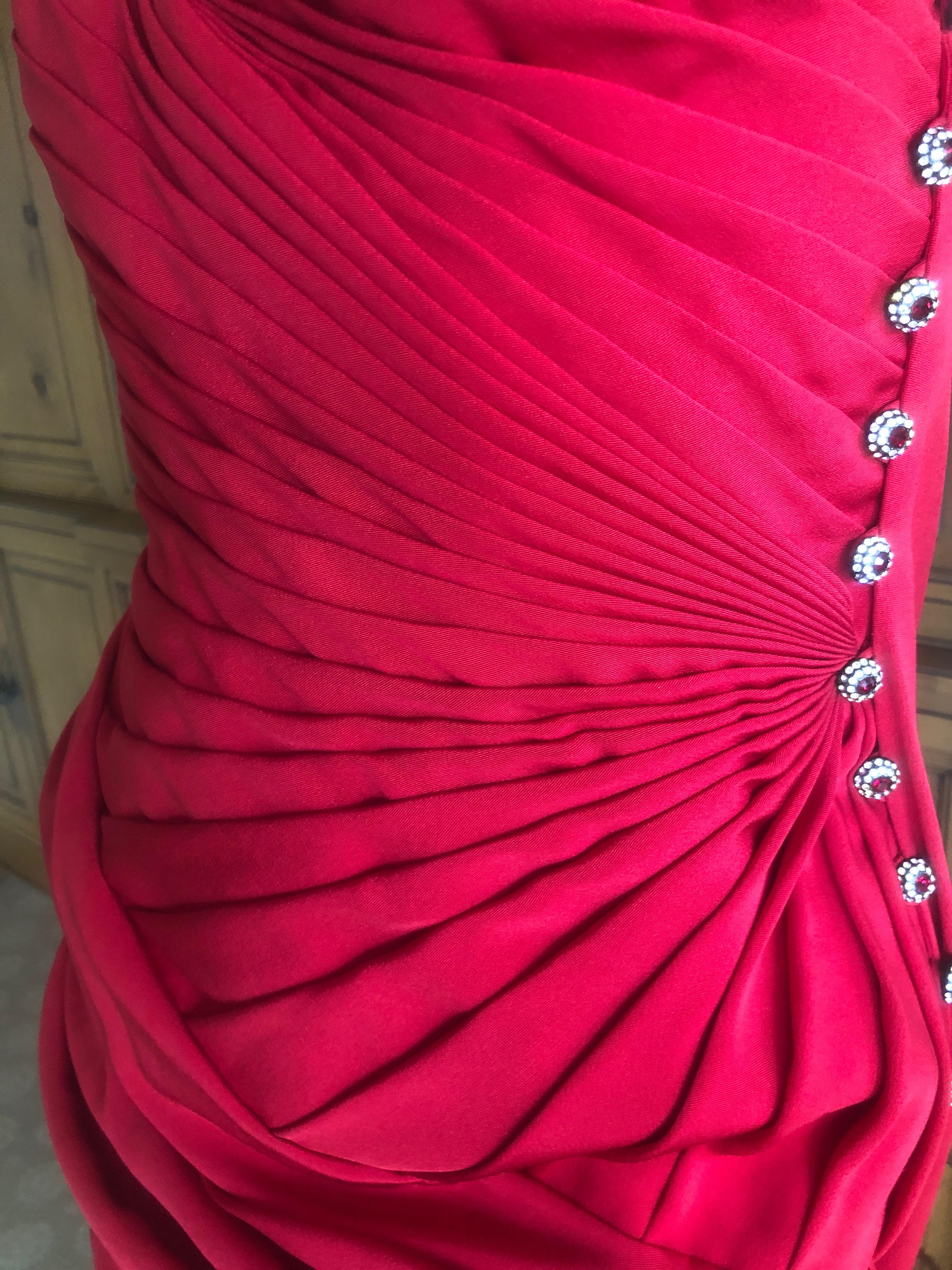 Emanuel Ungaro Numbered Haute Couture Fall 1984 Red  Strapless Evening Dress For Sale 3