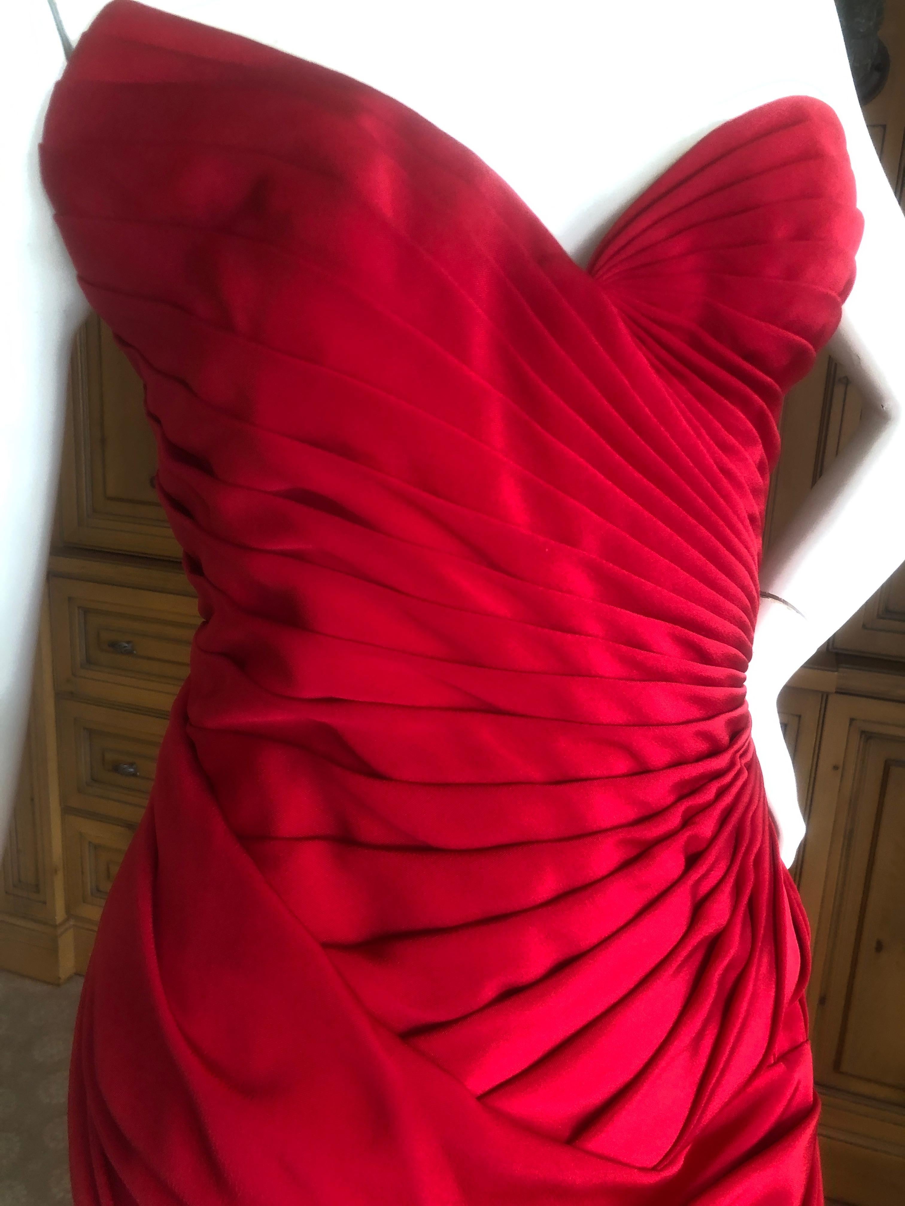 Emanuel Ungaro Numbered Haute Couture Fall 1984 Red  Strapless Evening Dress For Sale 4