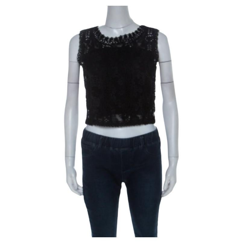 Emanuel Ungaro Ombre De La Nuit Vintage, camicetta senza maniche in pizzo nero M. in vendita