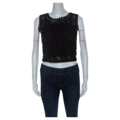 Emanuel Ungaro Ombre De La Nuit Vintage Black Lace Sleeveless Cropped Blouse M