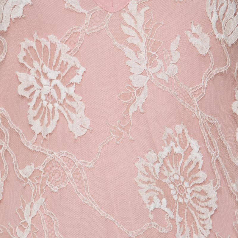Emanuel Ungaro Canotta rosa pallido con pizzo floreale sovrapposto L 1