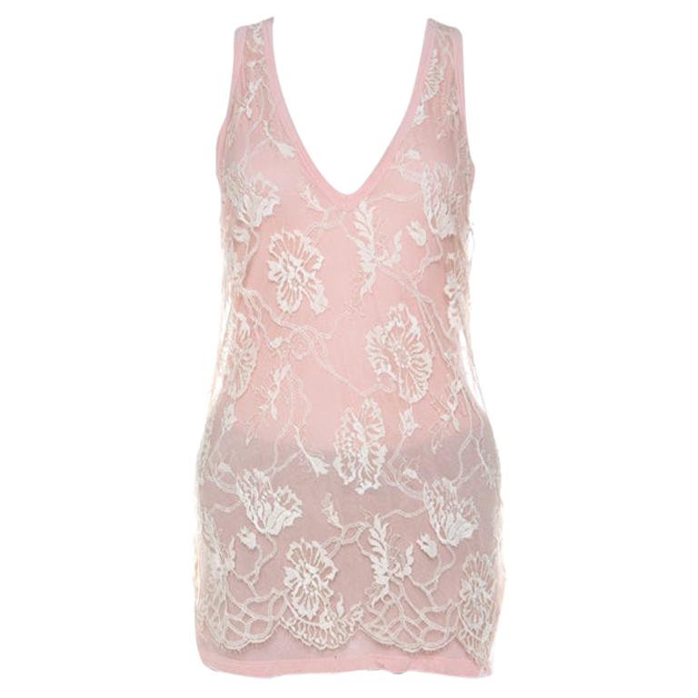 Emanuel Ungaro Pale Pink Floral Lace Overlay Tank Top L