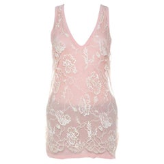 Emanuel Ungaro Blassrosa geblümtes Spitzen-Overlay-Tanktop L