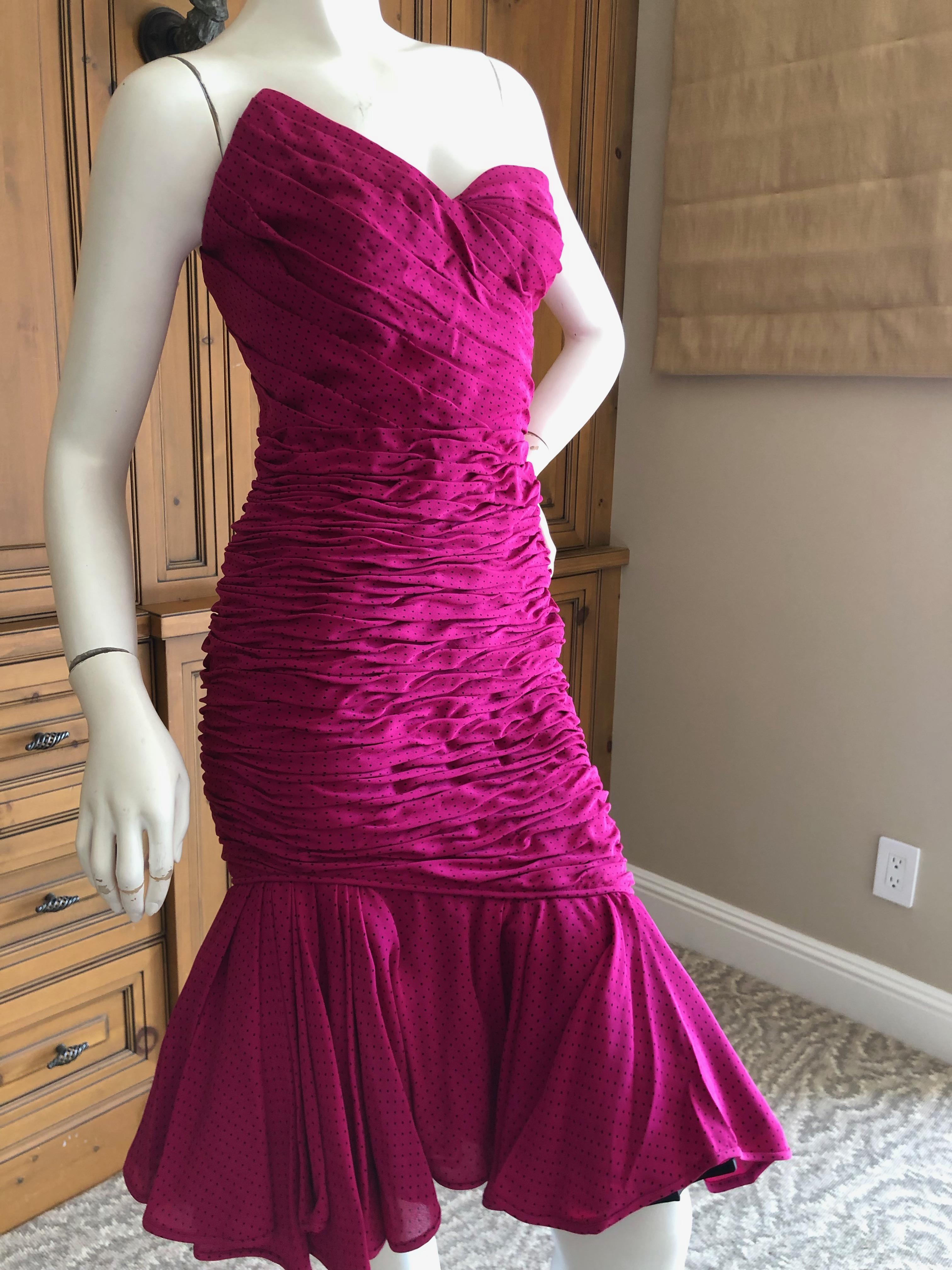 Purple Emanuel Ungaro Parallel Fall 1984 Shirred Strapless Evening Dress w Lace Hem For Sale