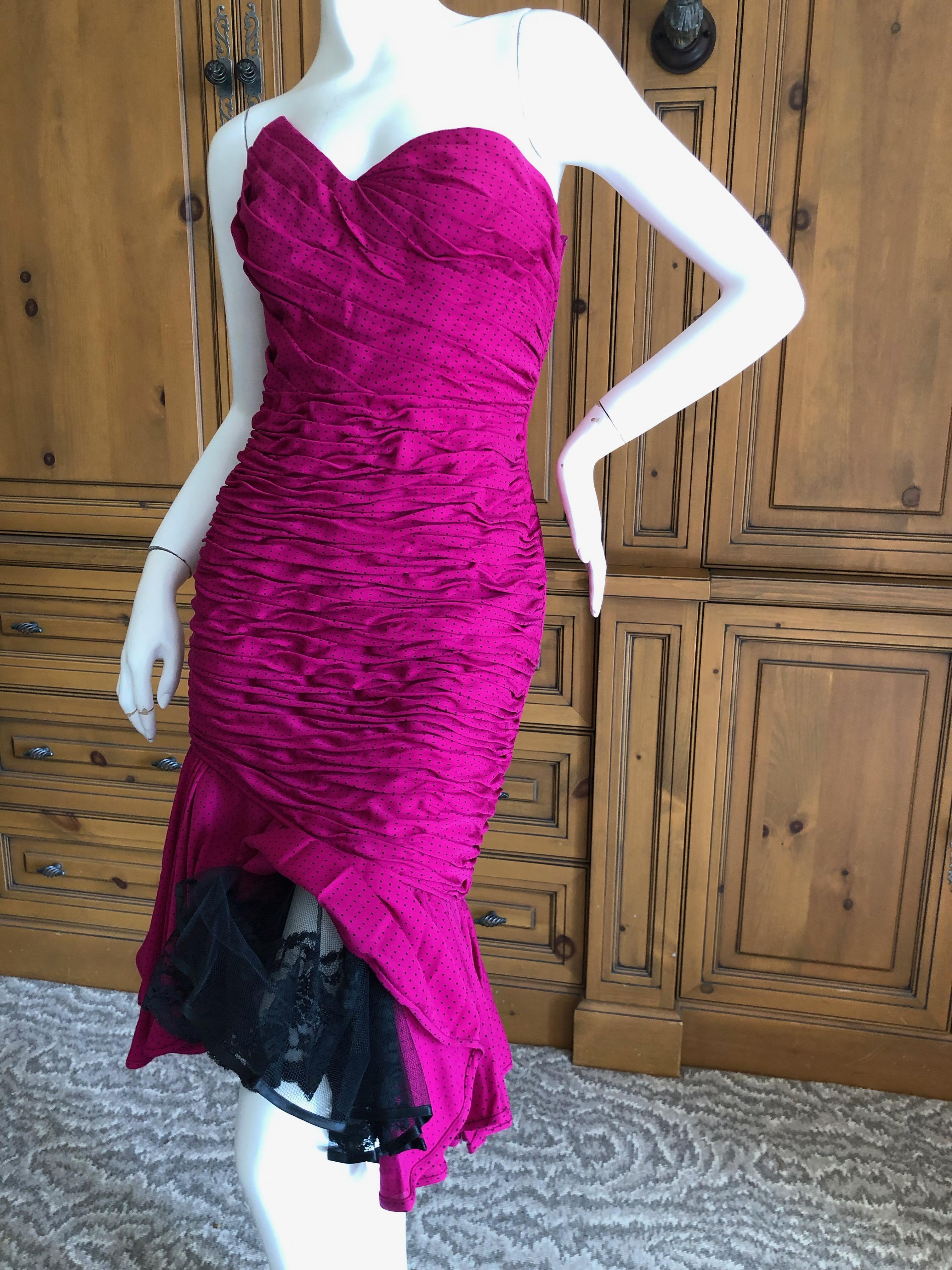 Women's Emanuel Ungaro Parallel Fall 1984 Shirred Strapless Evening Dress w Lace Hem For Sale