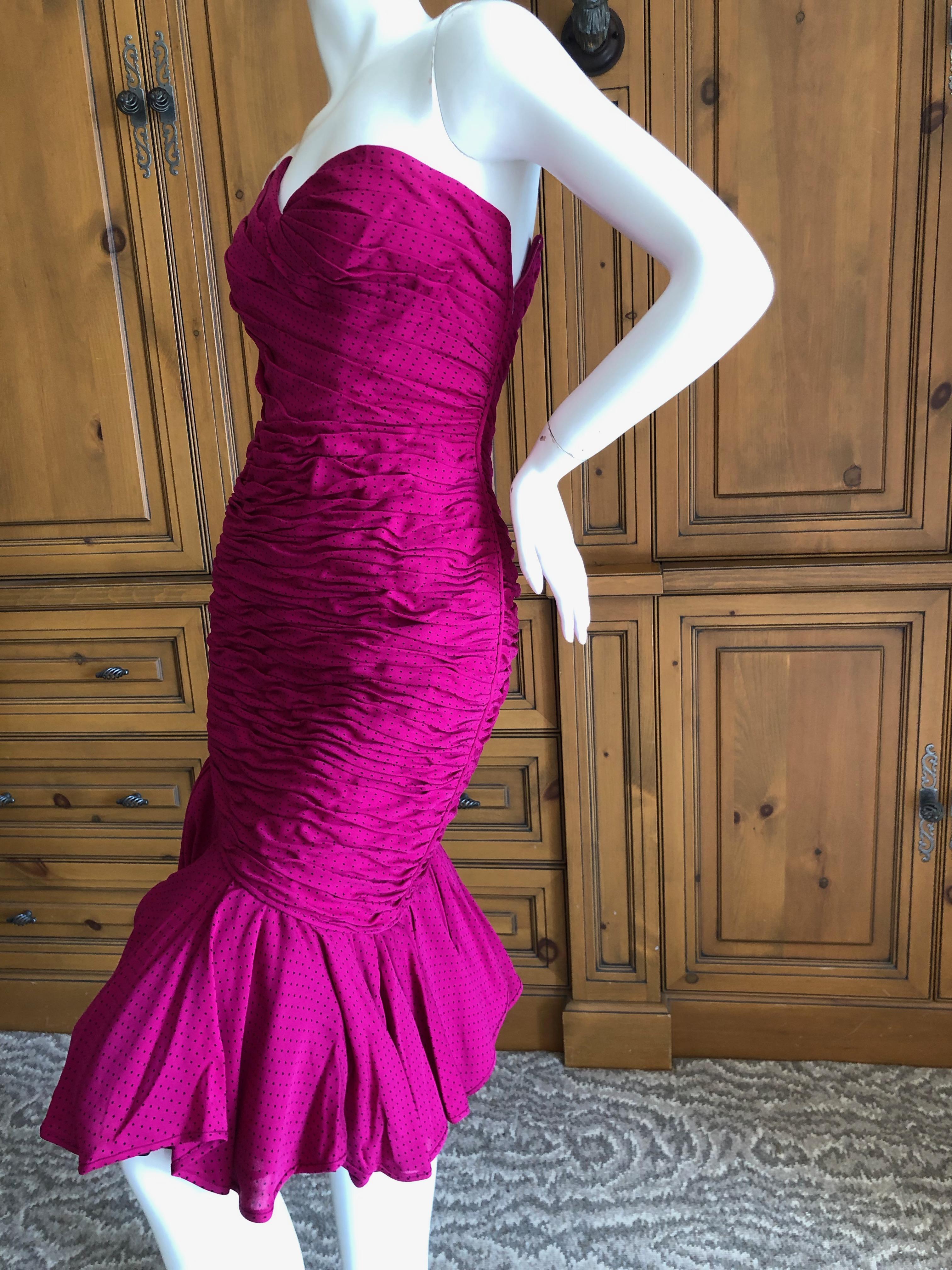 Women's Emanuel Ungaro Parallel Fall 1984 Shirred Strapless Evening Dress w Lace Hem For Sale