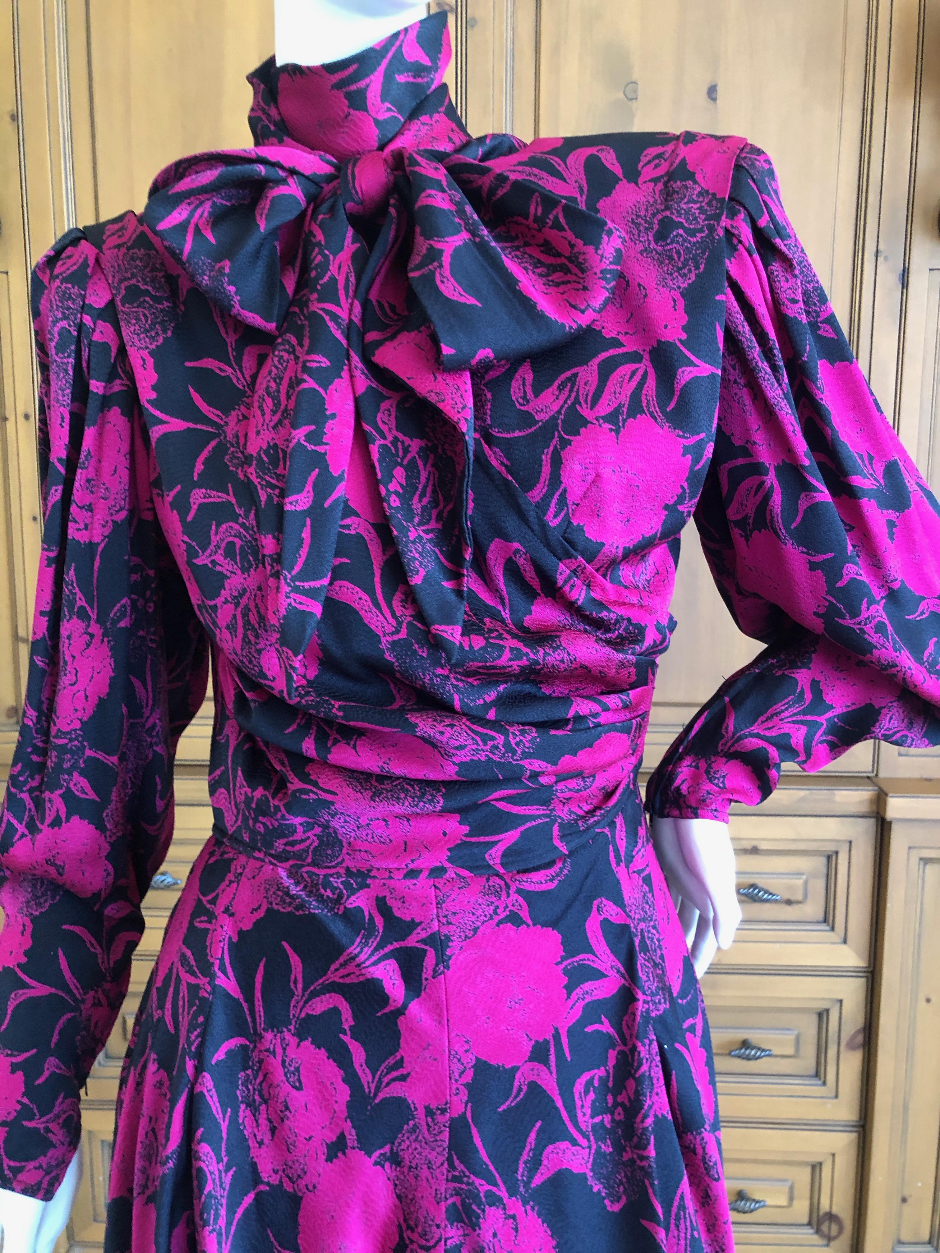 Emanuel Ungaro Parallel Fall 1985 Strong Shoulder Silk Dress with Pussy Bow For Sale 1