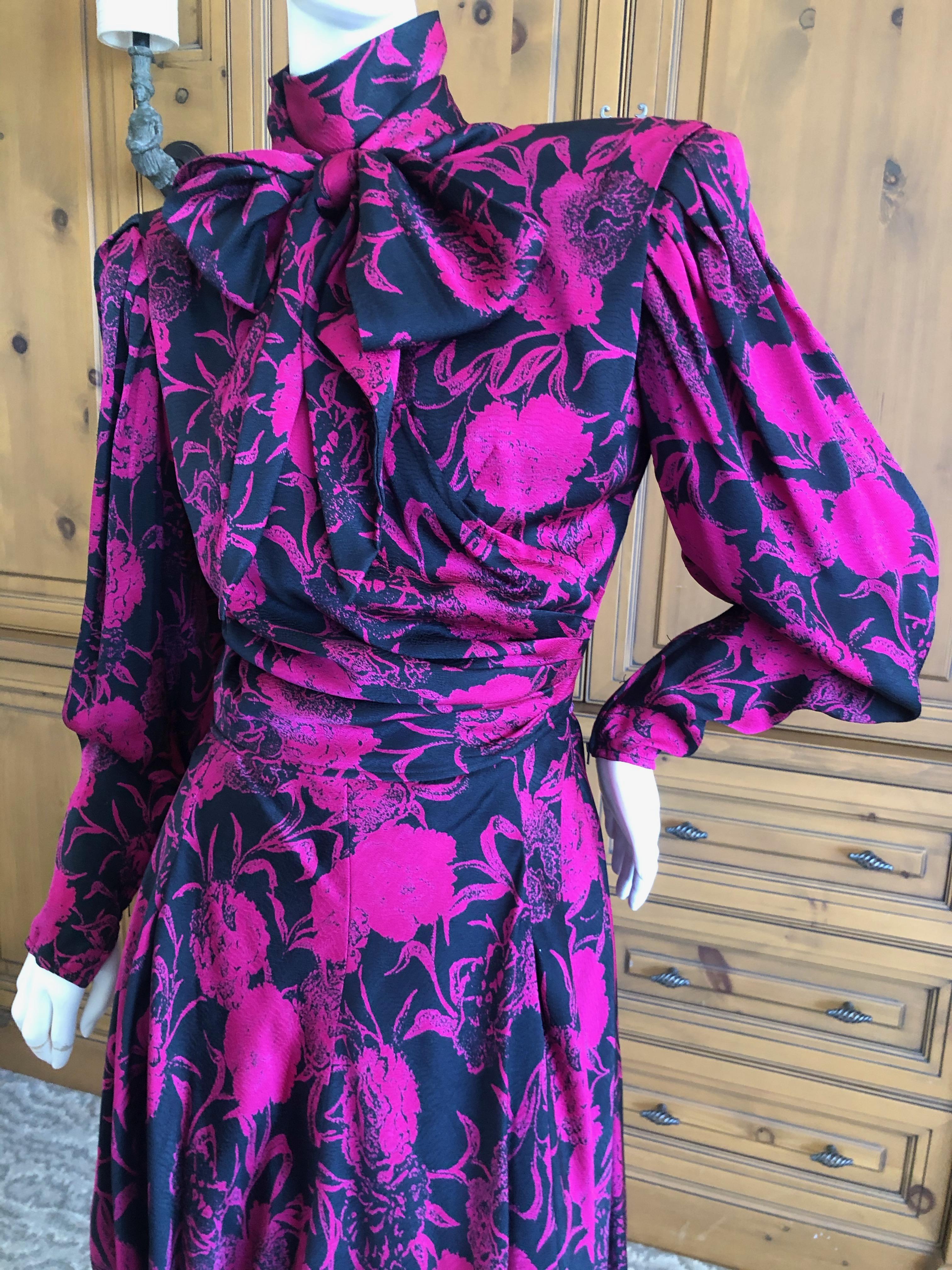Emanuel Ungaro Parallel Fall 1985 Strong Shoulder Silk Dress with Pussy Bow For Sale 2