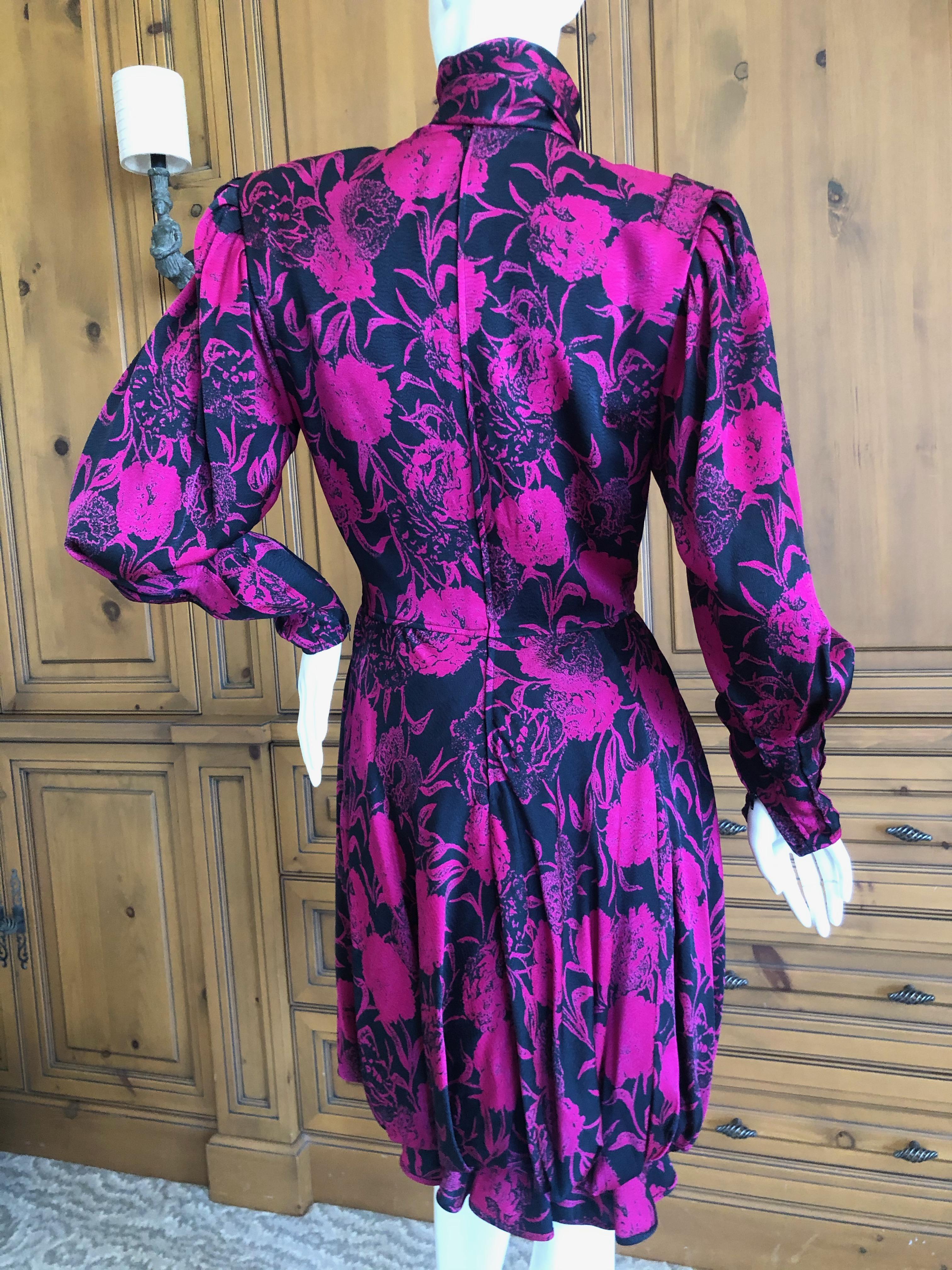 Emanuel Ungaro Parallel Fall 1985 Strong Shoulder Silk Dress with Pussy Bow For Sale 3