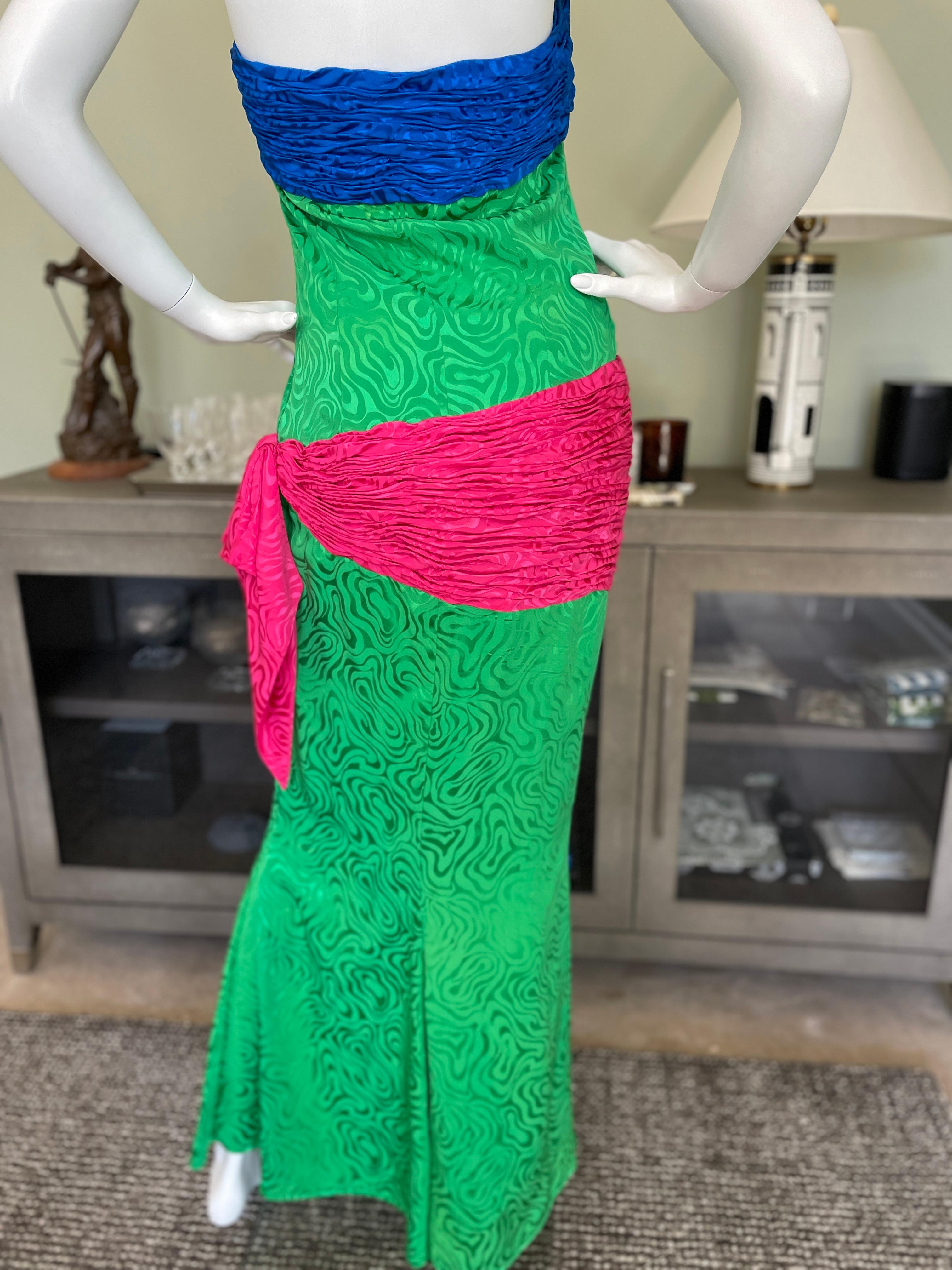 Emanuel Ungaro Parallel Spring 1985 Color Block Strapless Silk Evening Dress For Sale 5