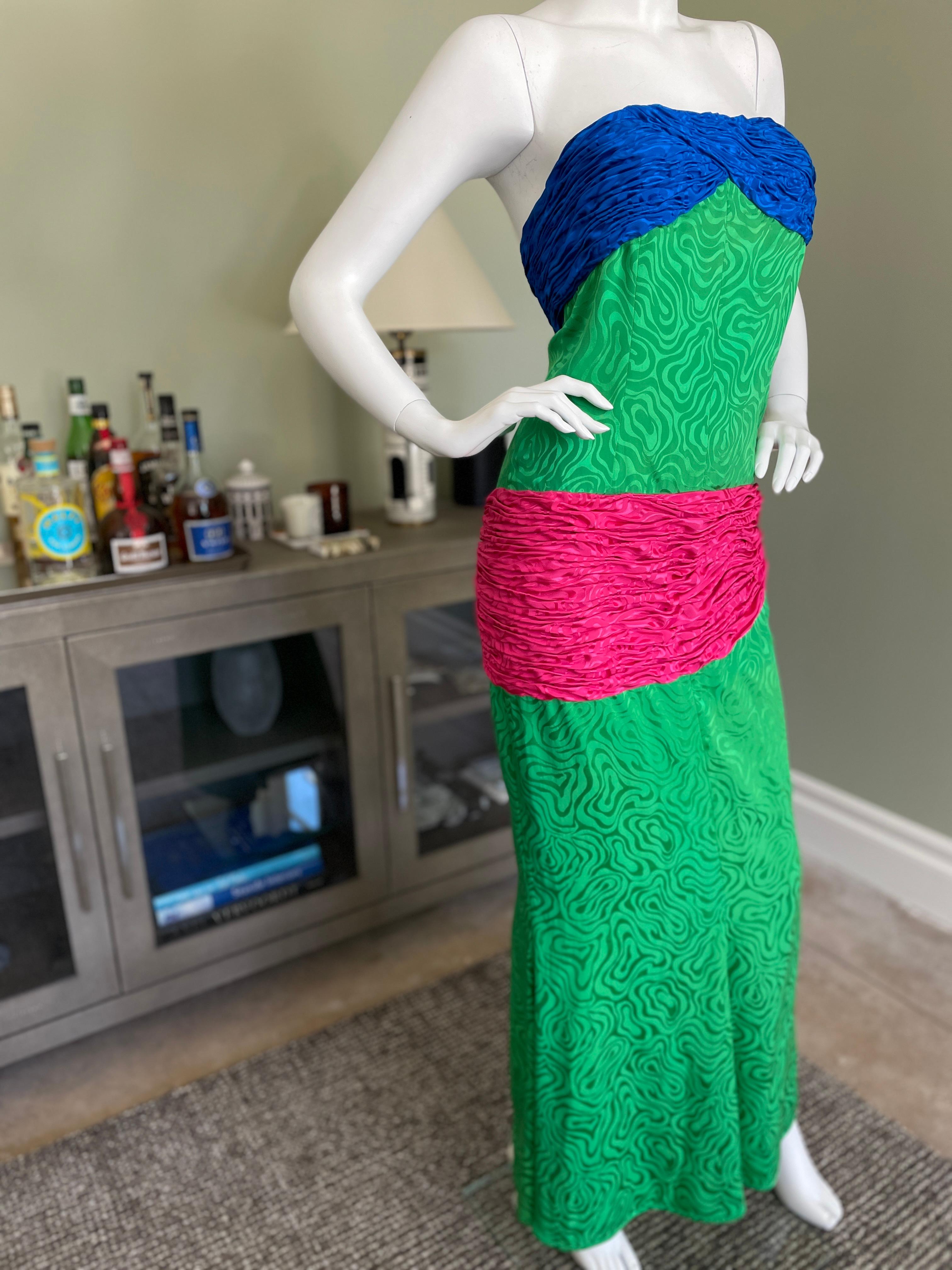 Emanuel Ungaro Parallel Spring 1985 Color Block Strapless Silk Evening Dress For Sale 1