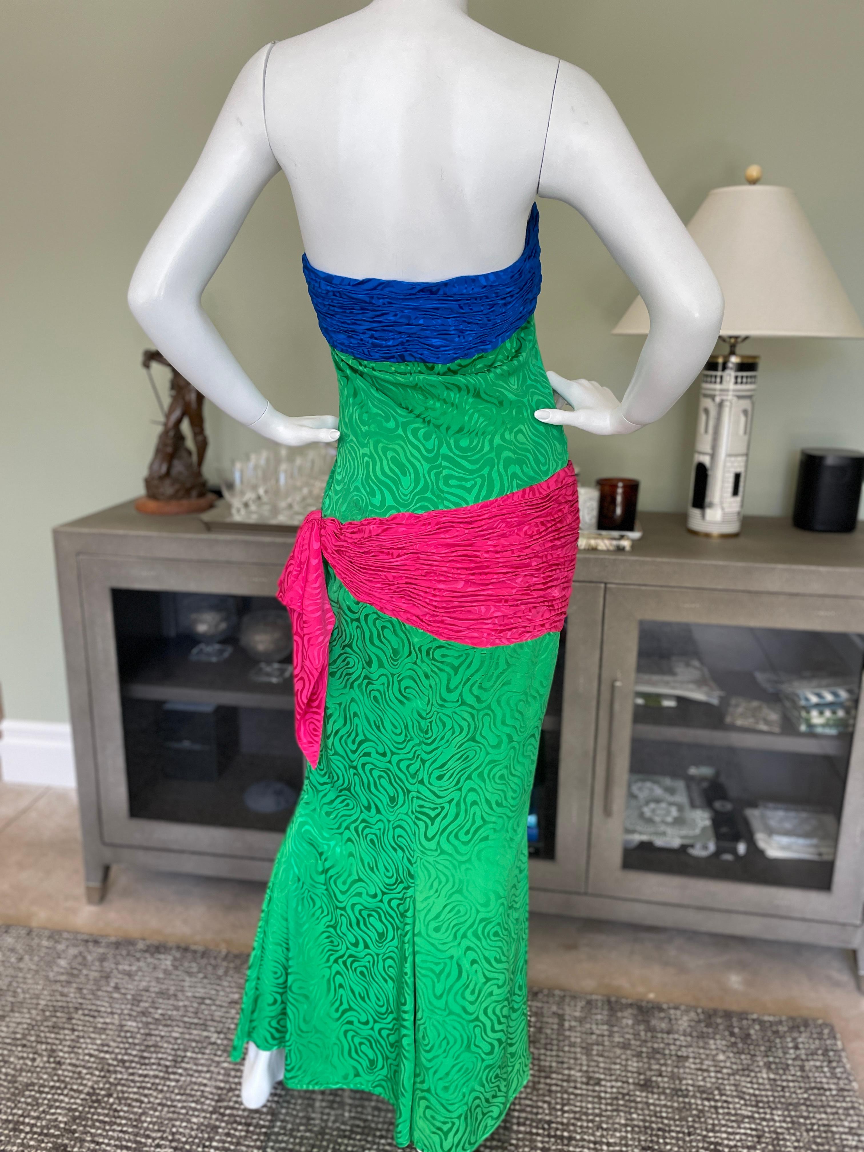 Emanuel Ungaro Parallel Spring 1985 Color Block Strapless Silk Evening Dress For Sale 4