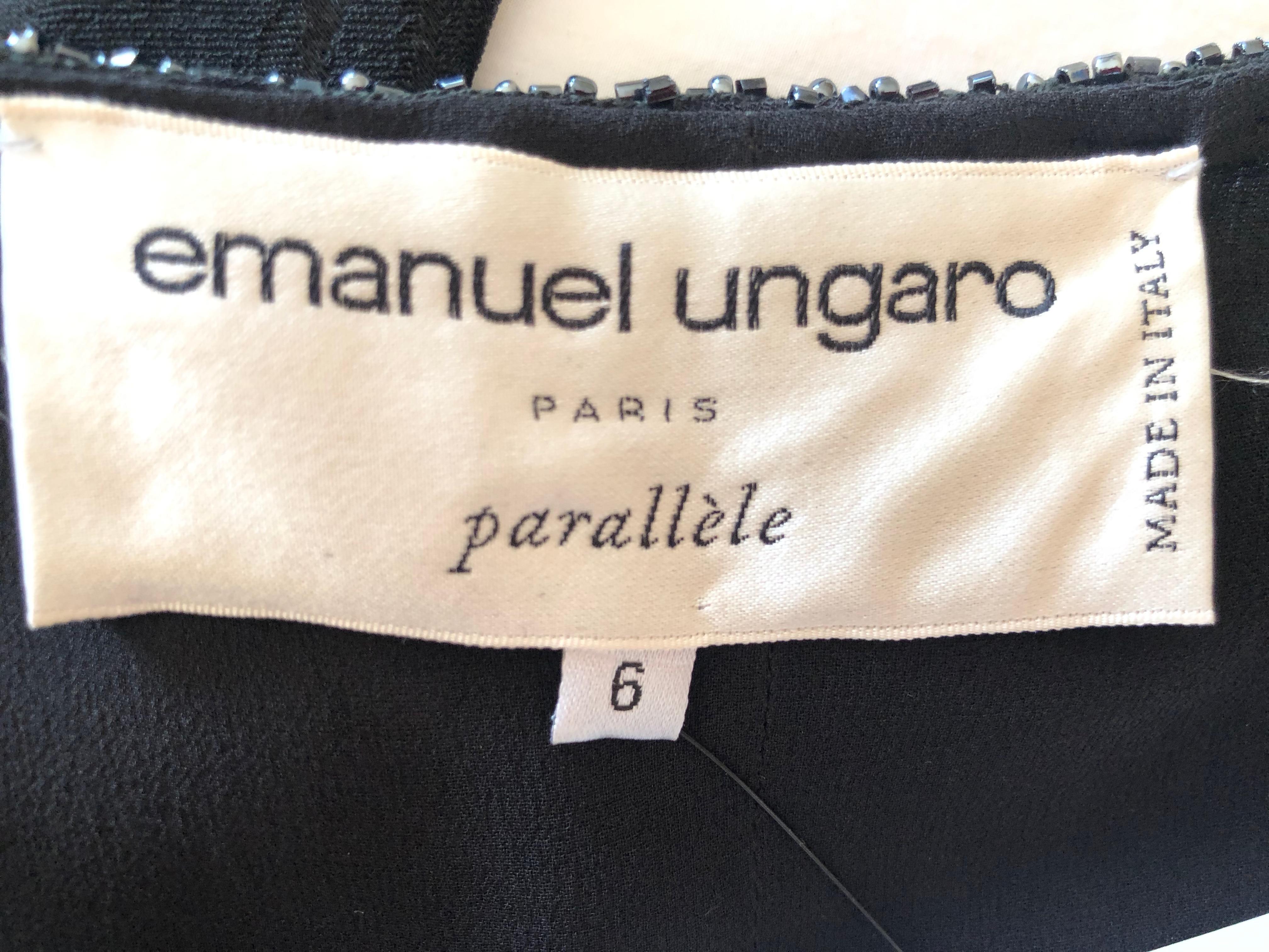 Emanuel Ungaro Parallel Vintage Black Evening Dress w Hematite Seed Bead Details For Sale 6