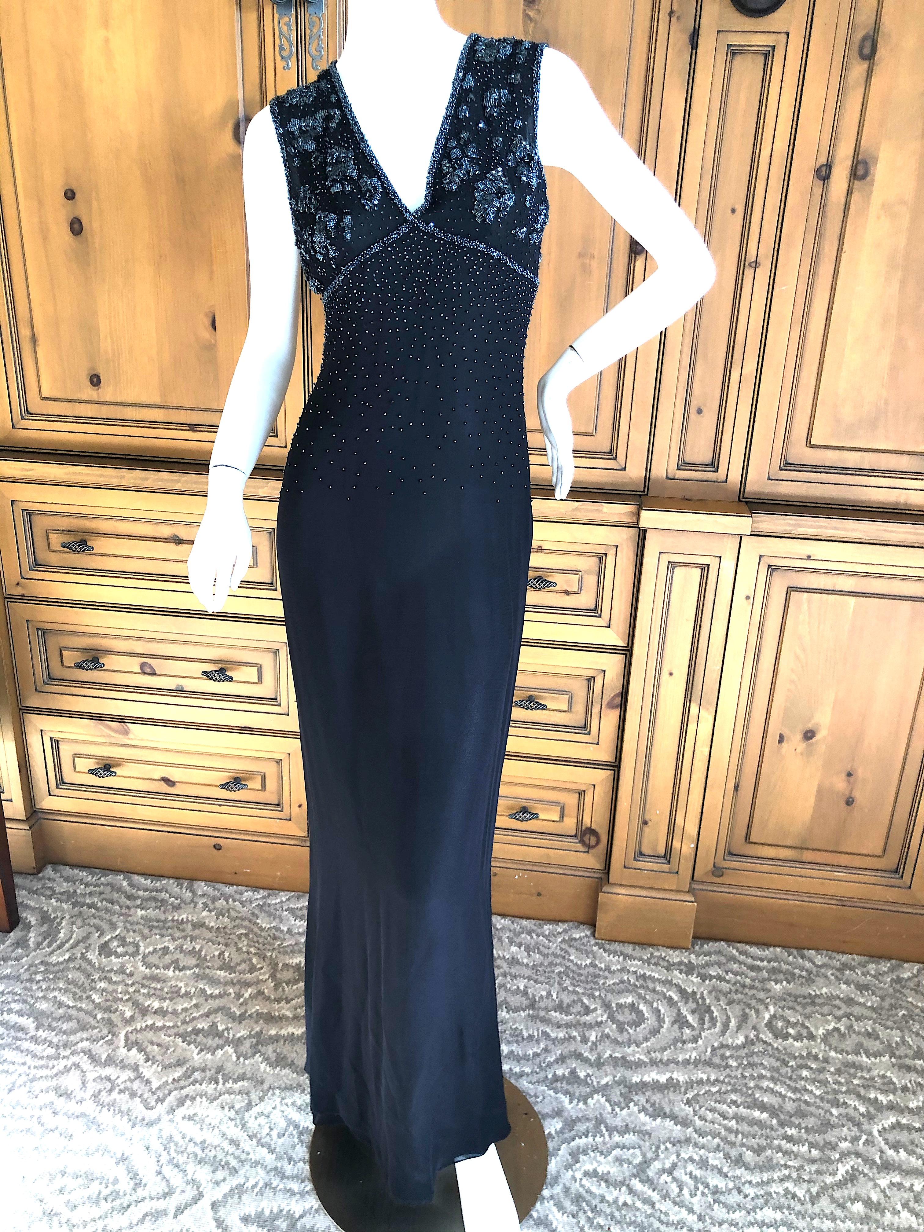 Emanuel Ungaro Parallel Vintage Black Evening Dress w Hematite Seed Bead Details For Sale 1