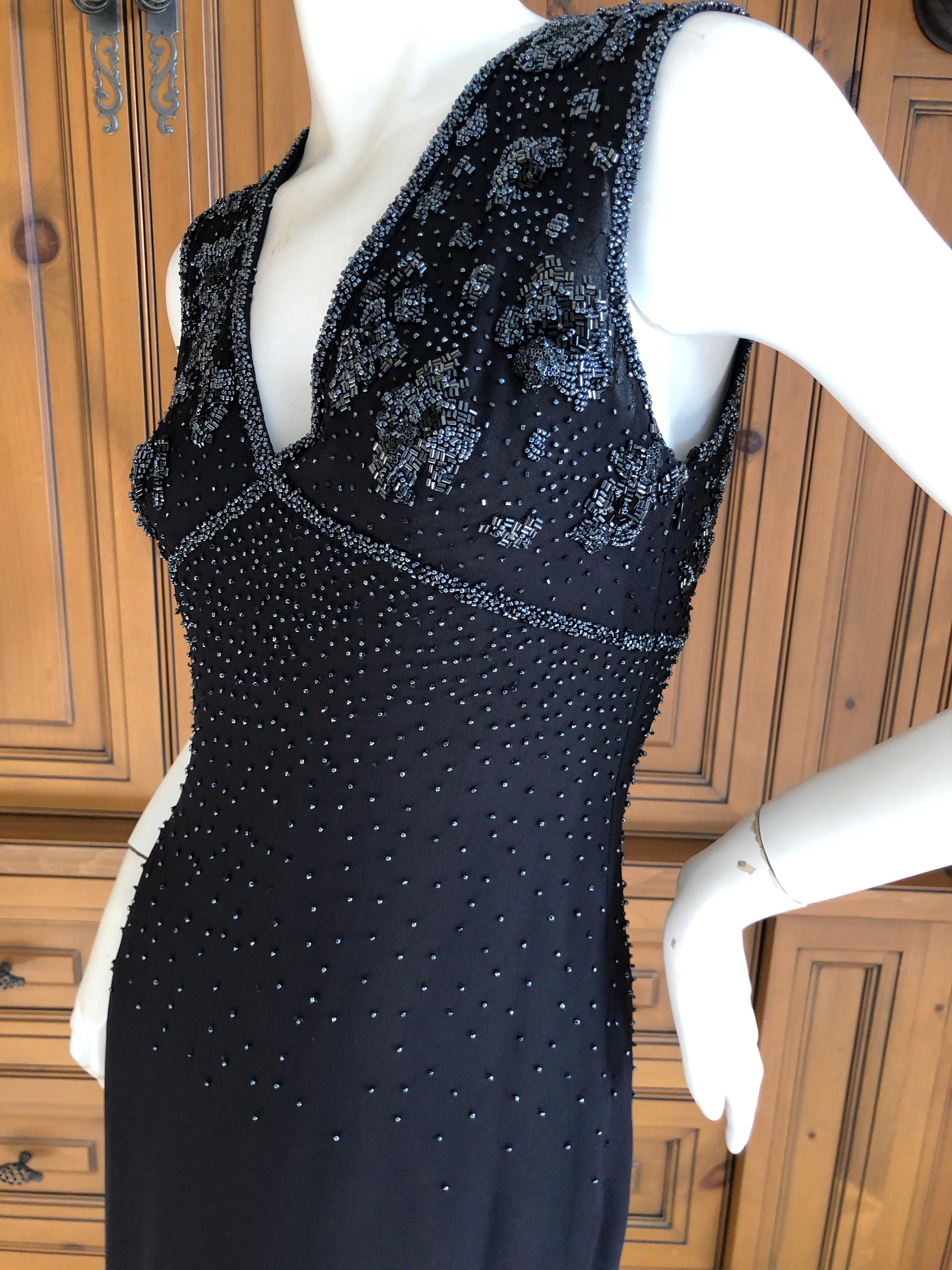 Emanuel Ungaro Parallel Vintage Black Evening Dress w Hematite Seed Bead Details For Sale 2